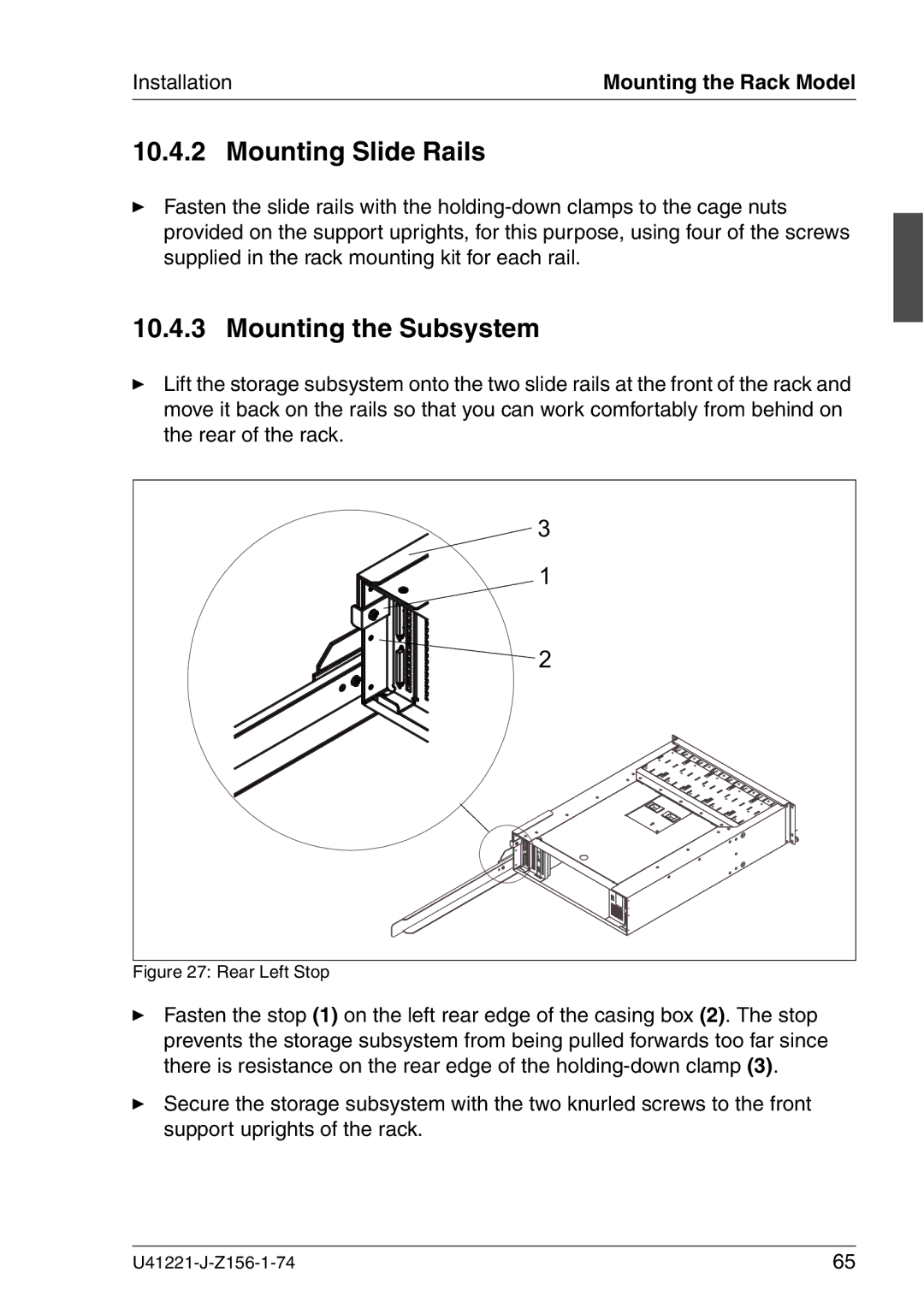 Fujitsu Siemens Computers S60 manual Mounting Slide Rails, Mounting the Subsystem 