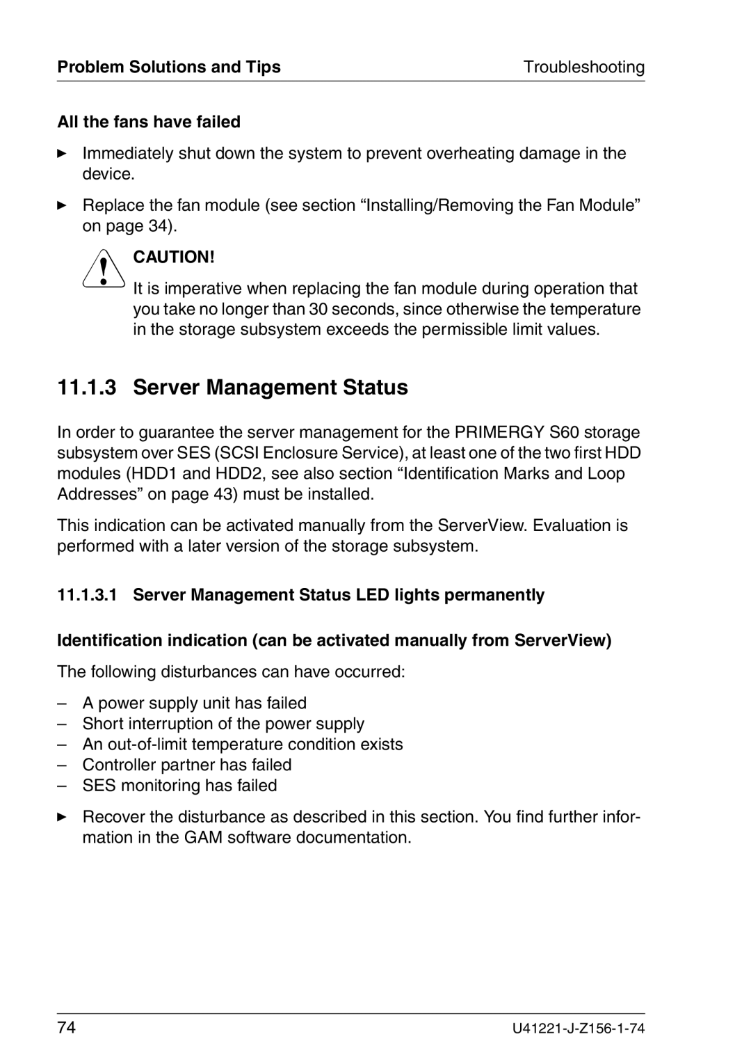 Fujitsu Siemens Computers S60 manual Server Management Status 