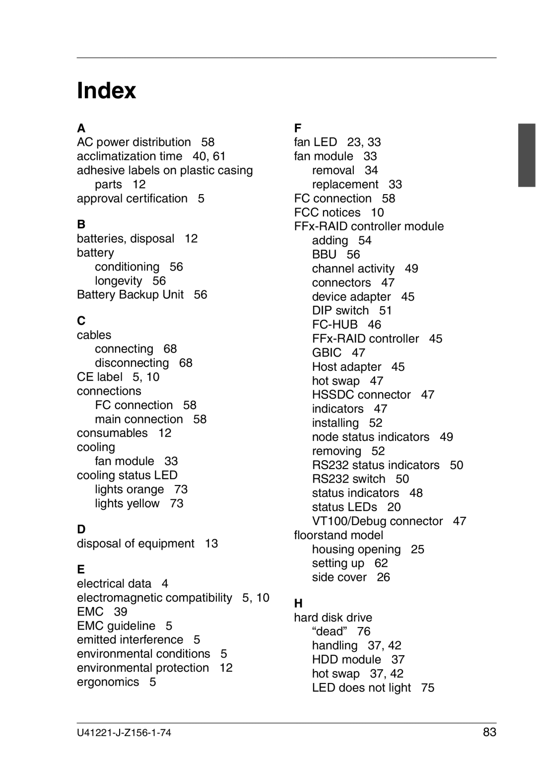 Fujitsu Siemens Computers S60 manual Index, Cables 