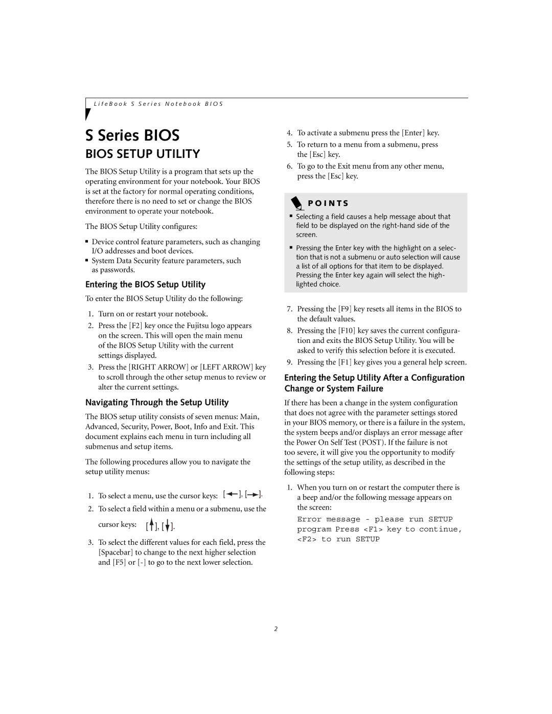 Fujitsu Siemens Computers S6010 manual Entering the Bios Setup Utility, Navigating Through the Setup Utility 