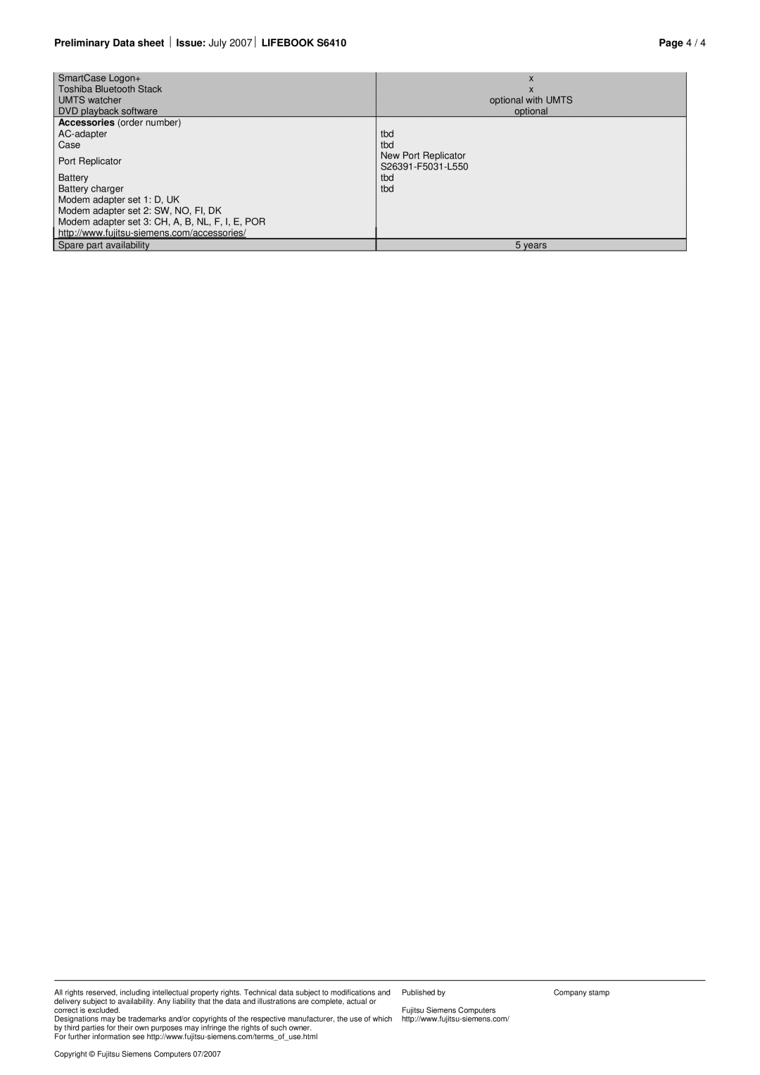 Fujitsu Siemens Computers S6410 manual SmartCase Logon+ Toshiba Bluetooth Stack Umts watcher 