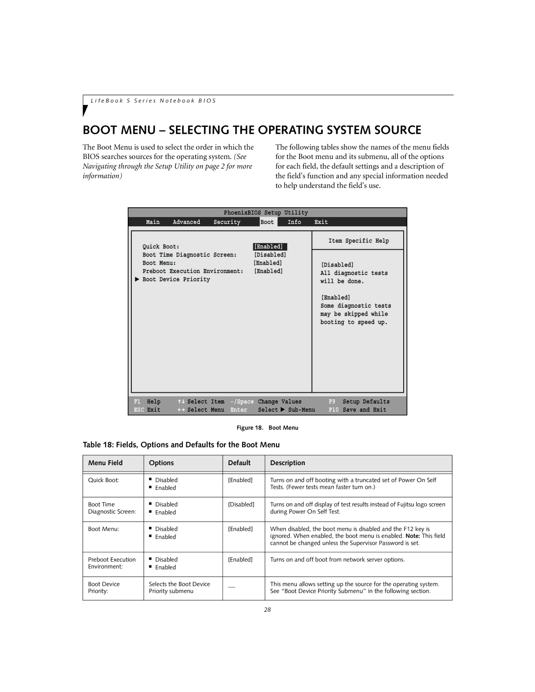 Fujitsu Siemens Computers S7110 manual Boot Menu Selecting the Operating System Source 