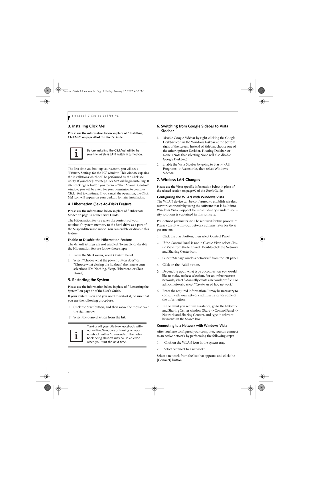 Fujitsu Siemens Computers T4215 manual Installing Click Me, Hibernation Save-to-Disk Feature, Restarting the System 