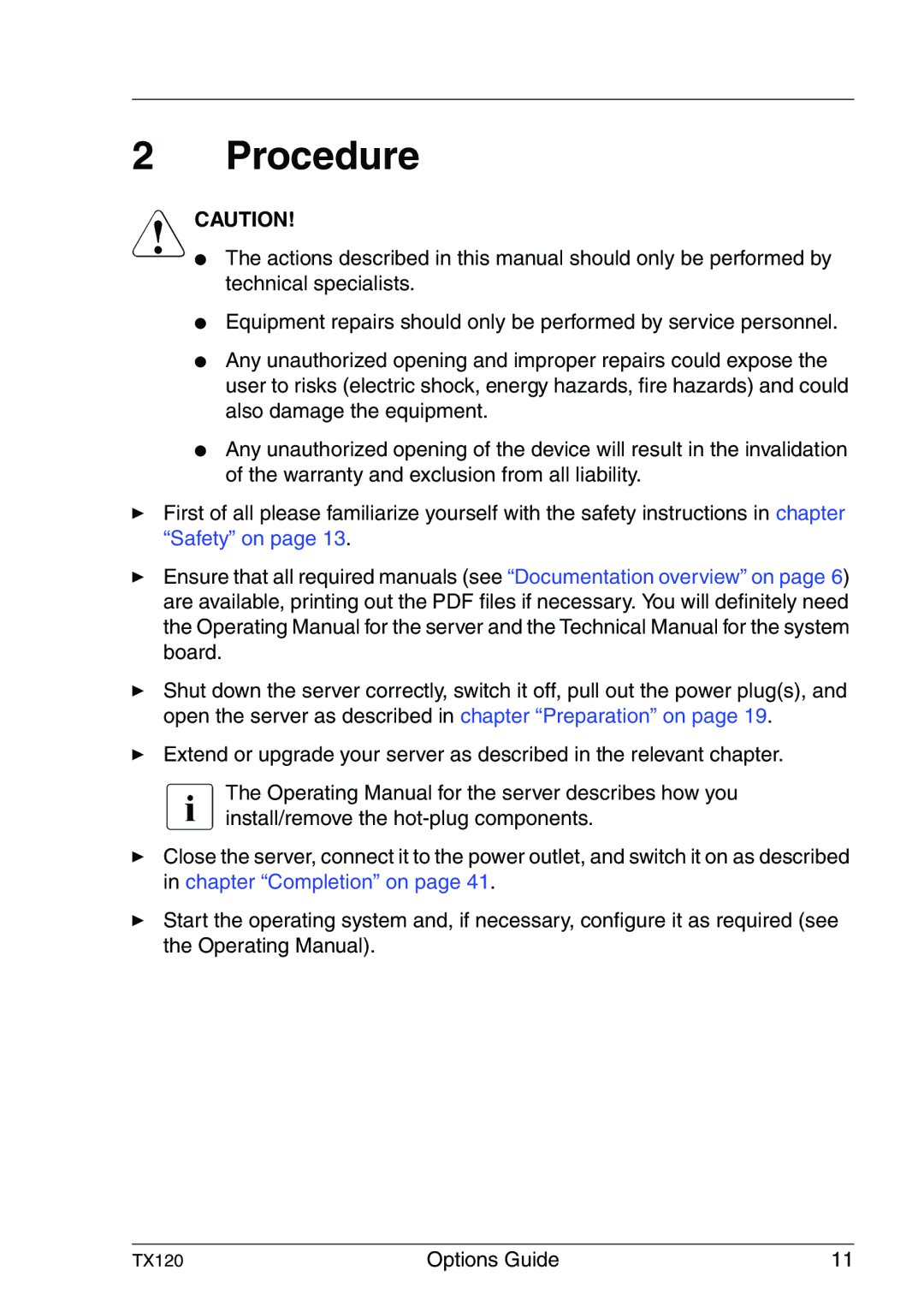 Fujitsu Siemens Computers TX120 manual Procedure 