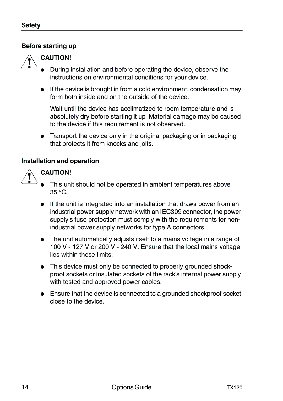 Fujitsu Siemens Computers TX120 manual Safety Before starting up, Installation and operation 