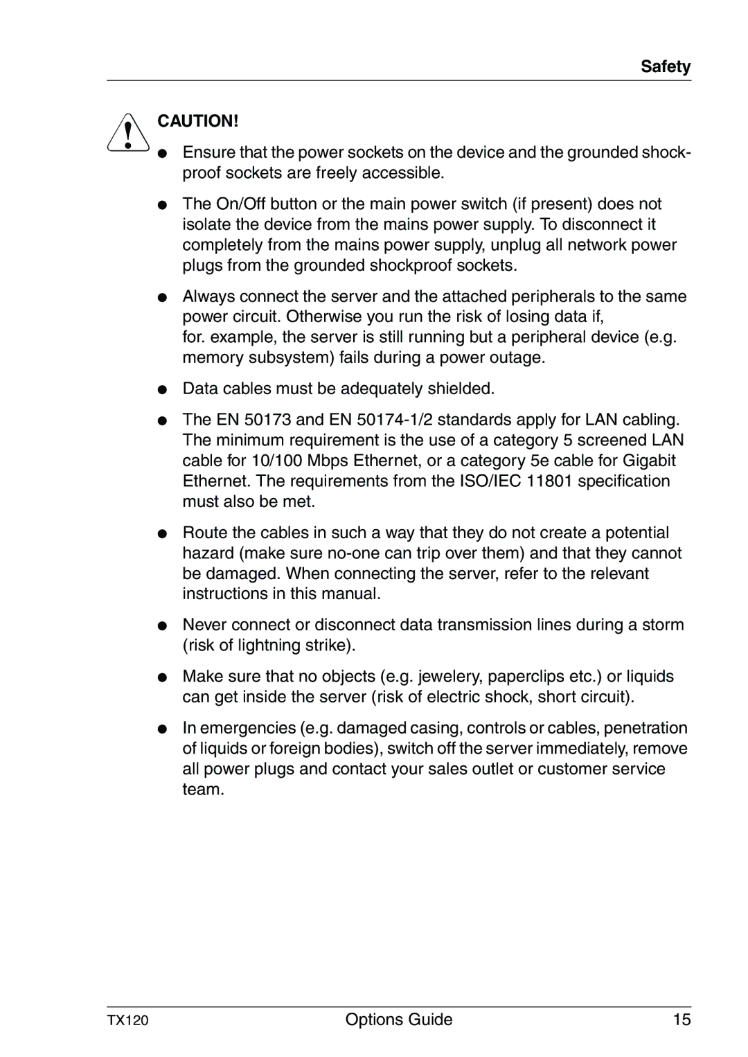 Fujitsu Siemens Computers TX120 manual Safety 