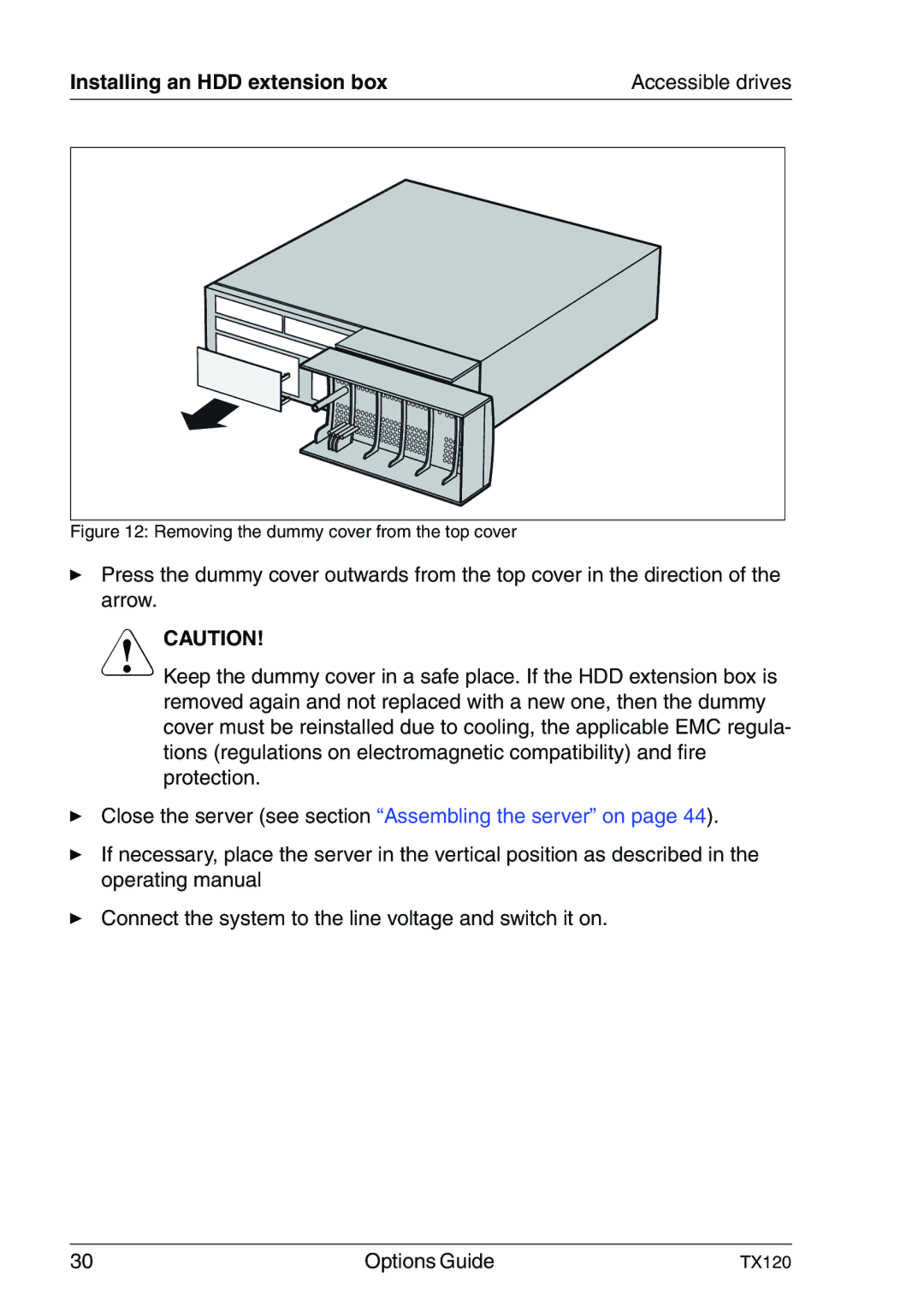 Fujitsu Siemens Computers TX120 manual Removing the dummy cover from the top cover 