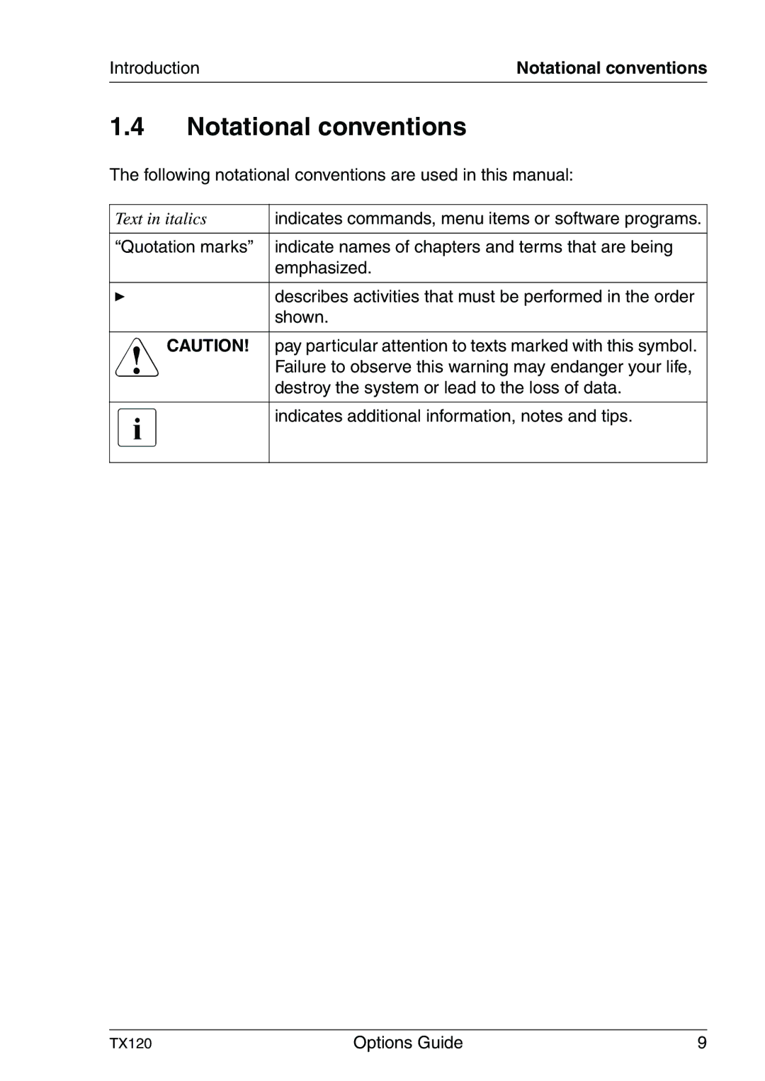 Fujitsu Siemens Computers TX120 manual Notational conventions 