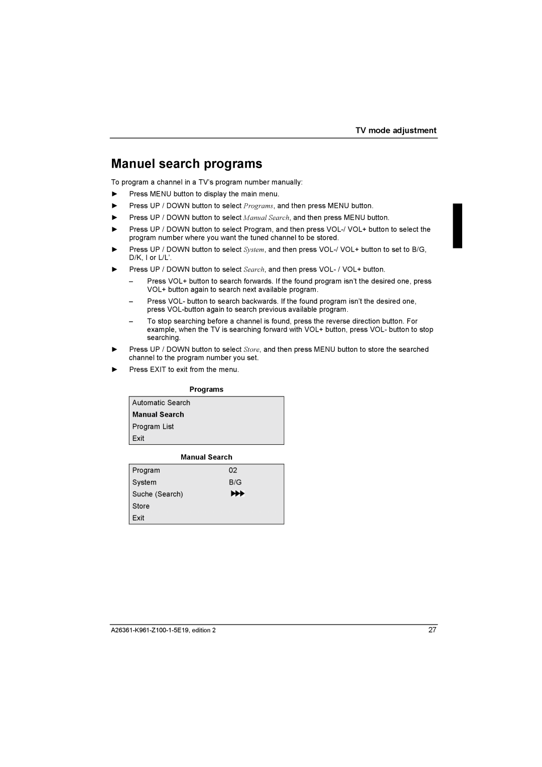 Fujitsu Siemens Computers V17-1 manual Manuel search programs, Manual Search 