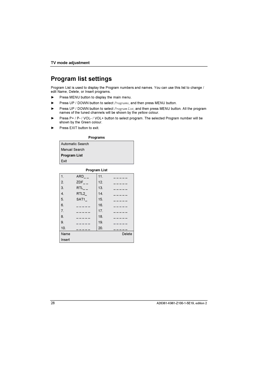 Fujitsu Siemens Computers V17-1 manual Program list settings, Program List 