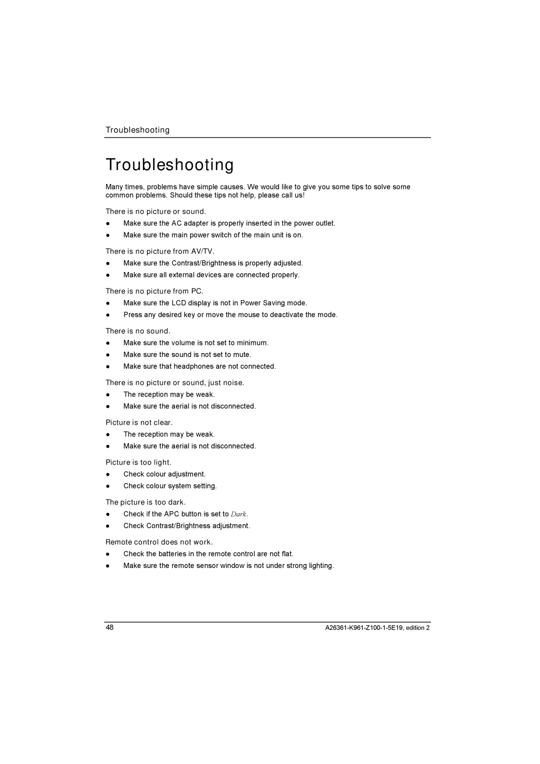 Fujitsu Siemens Computers V17-1 manual Troubleshooting 