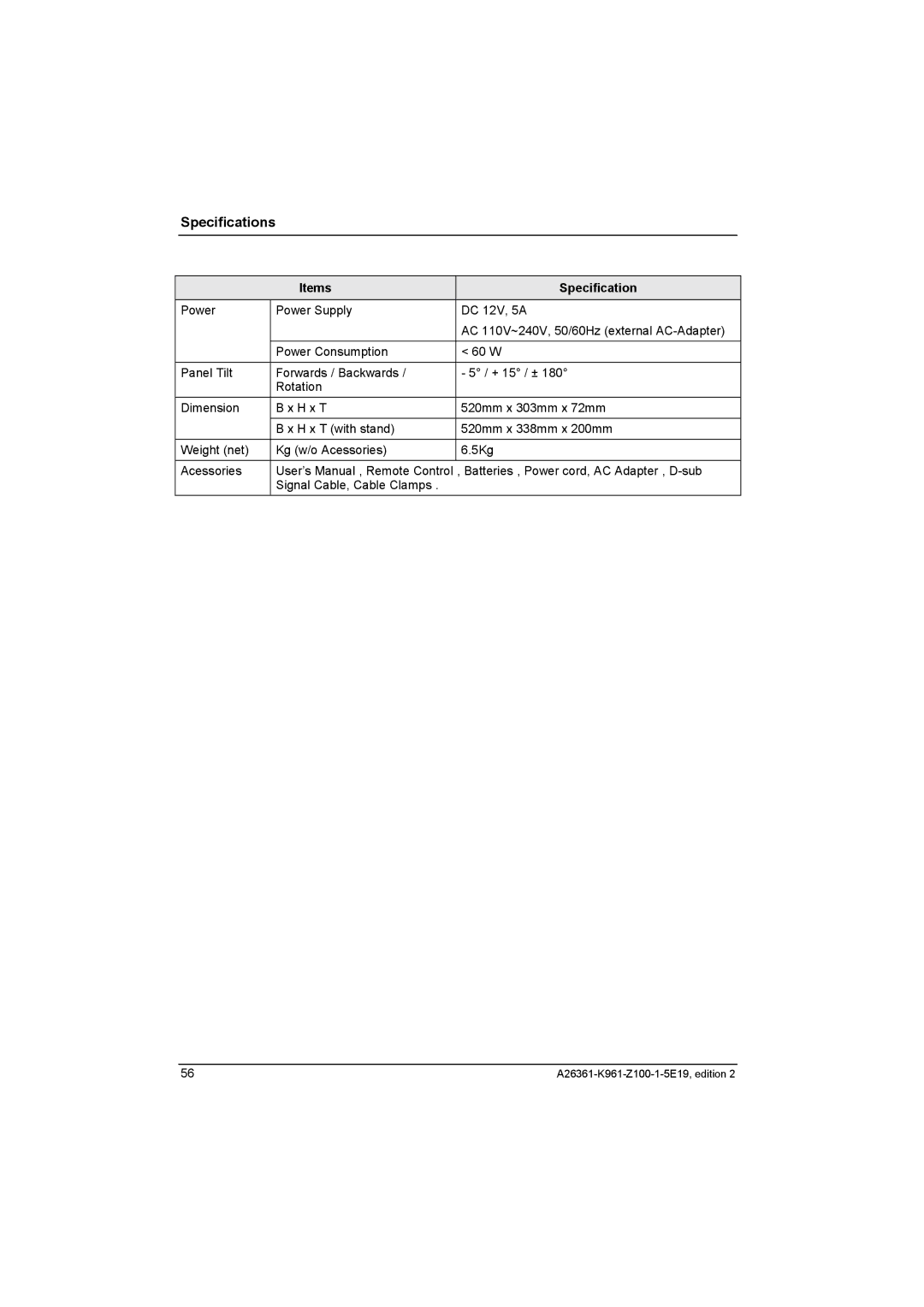 Fujitsu Siemens Computers V17-1 manual Specifications 