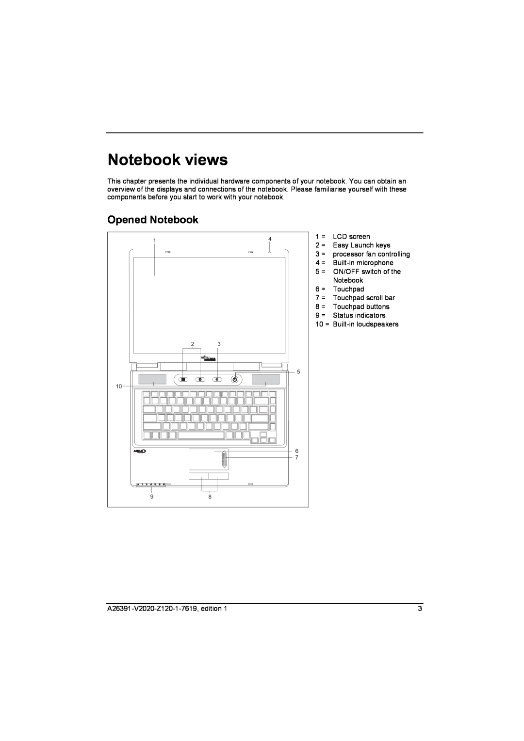 Fujitsu Siemens Computers V2020 manual Notebook views, Opened Notebook 
