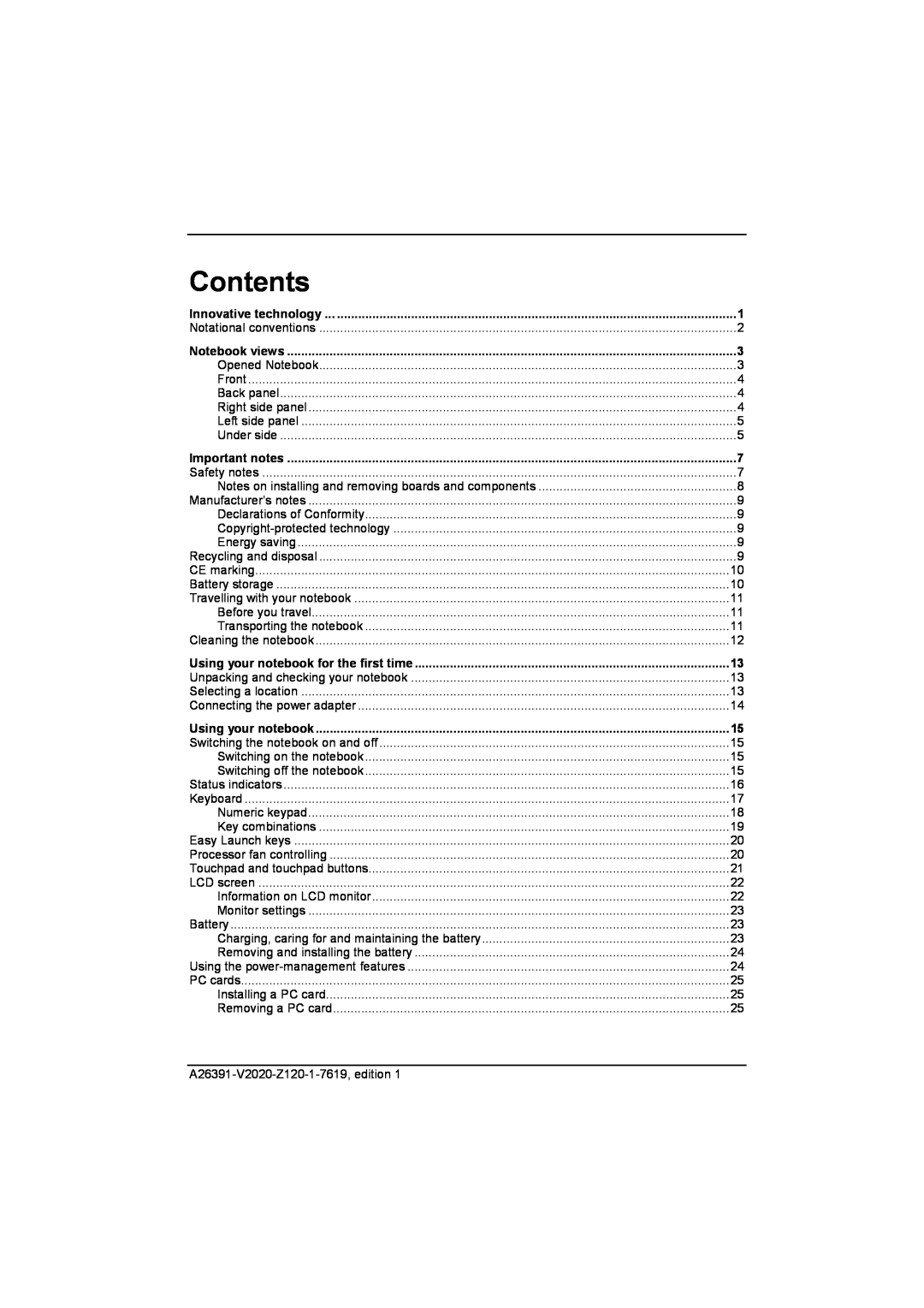 Fujitsu Siemens Computers V2020 manual Contents 