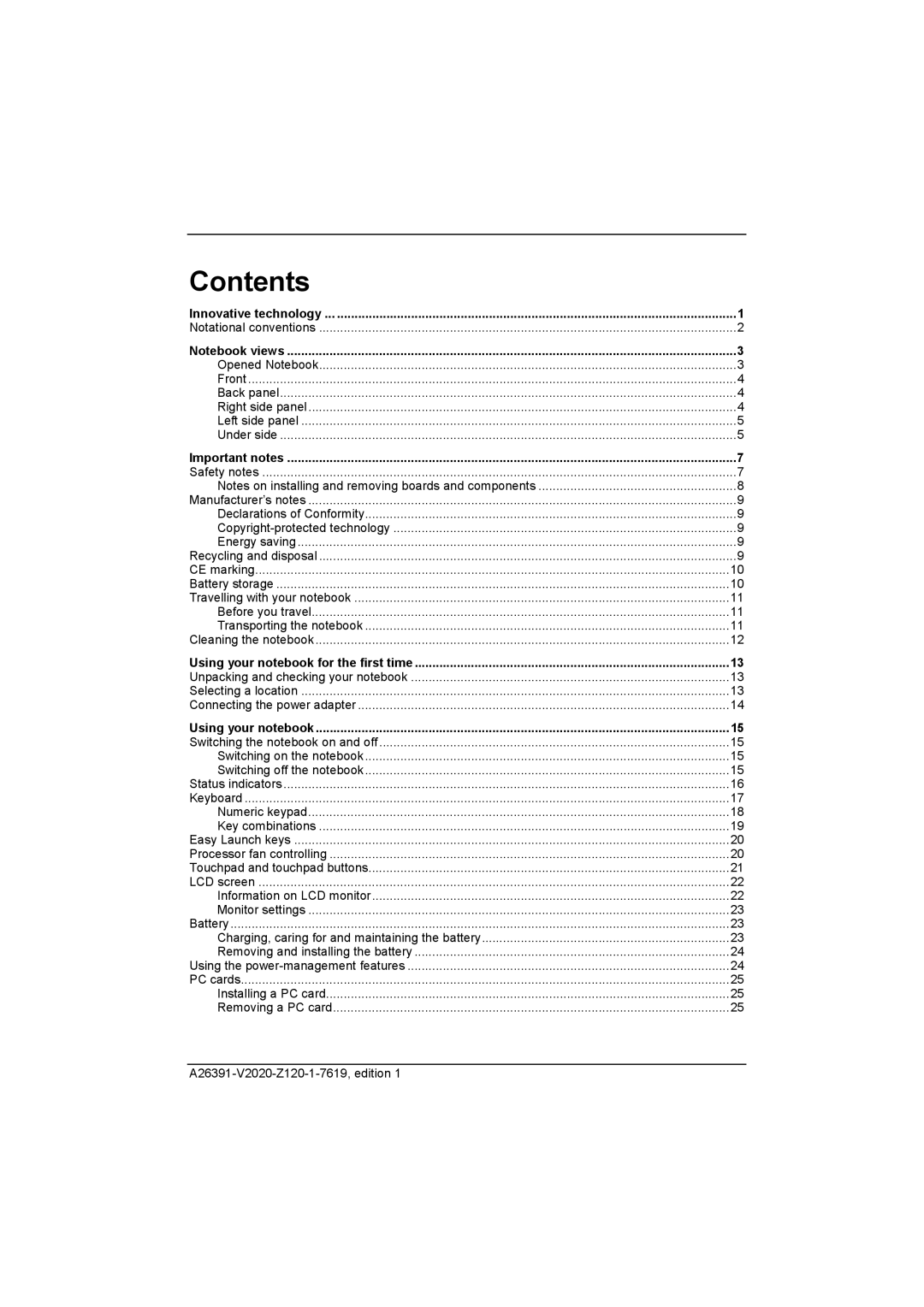 Fujitsu Siemens Computers V2020 manual Contents 