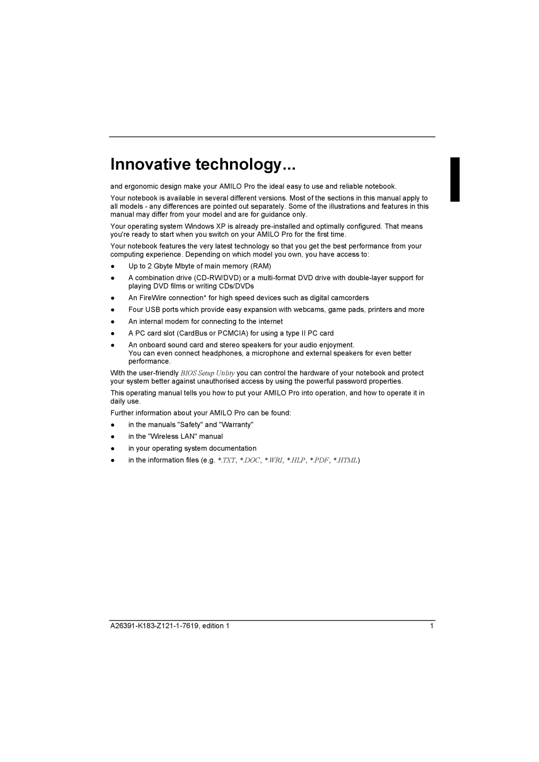 Fujitsu Siemens Computers V2035 manual Innovative technology 