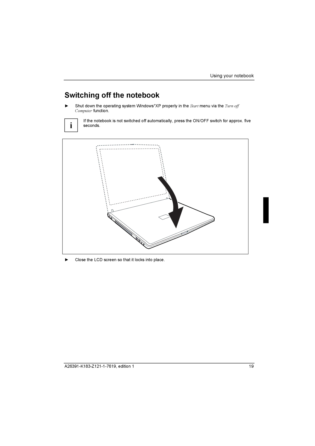 Fujitsu Siemens Computers V2035 manual Switching off the notebook 