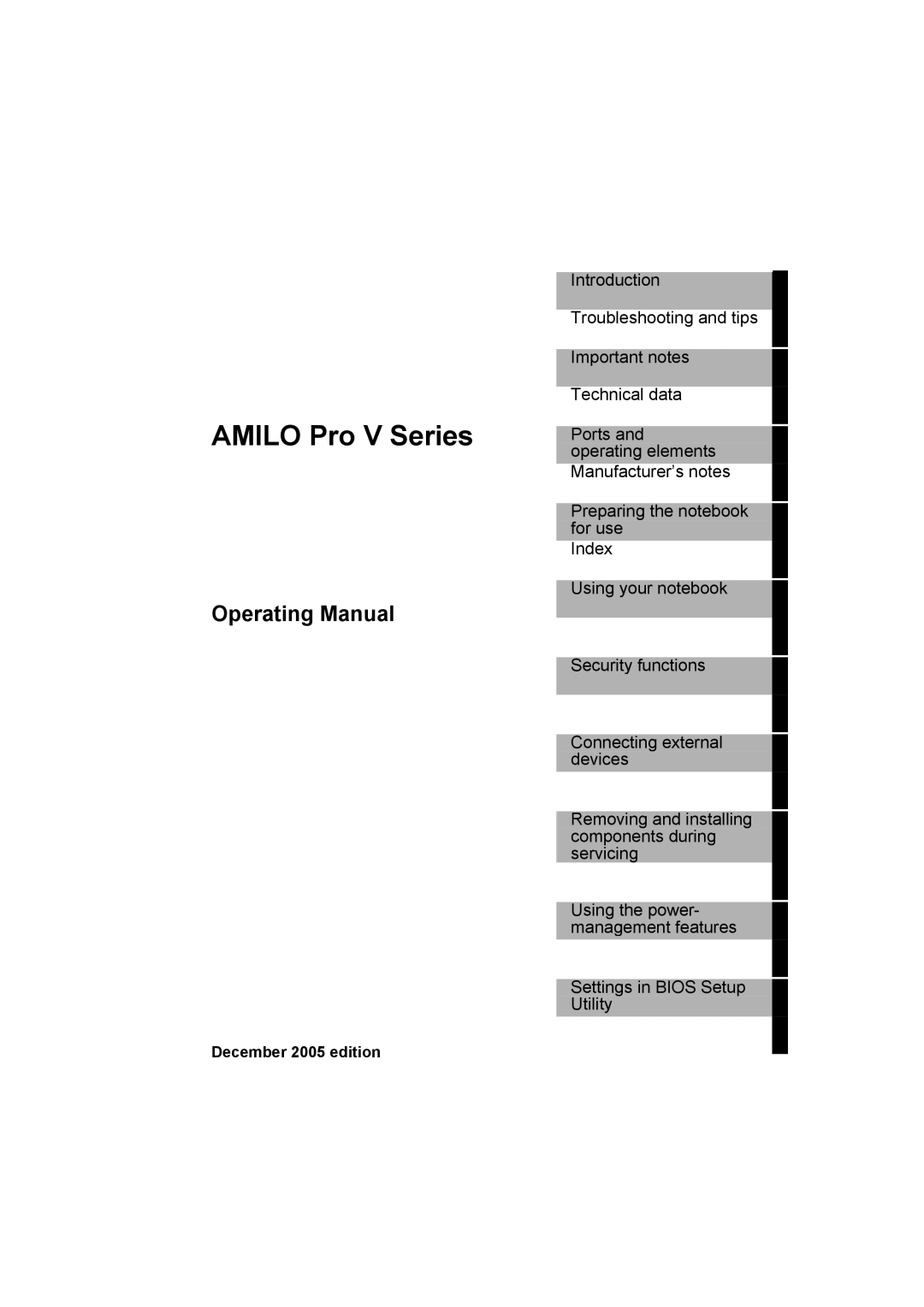 Fujitsu Siemens Computers V2035 manual Amilo Pro V Series, Operating Manual 