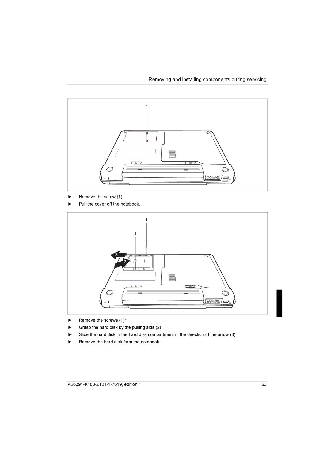 Fujitsu Siemens Computers V2035 manual Removing and installing components during servicing 