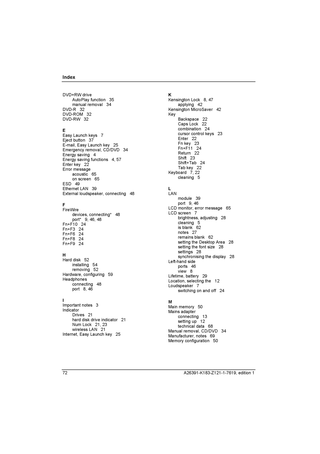 Fujitsu Siemens Computers V2035 manual Index 