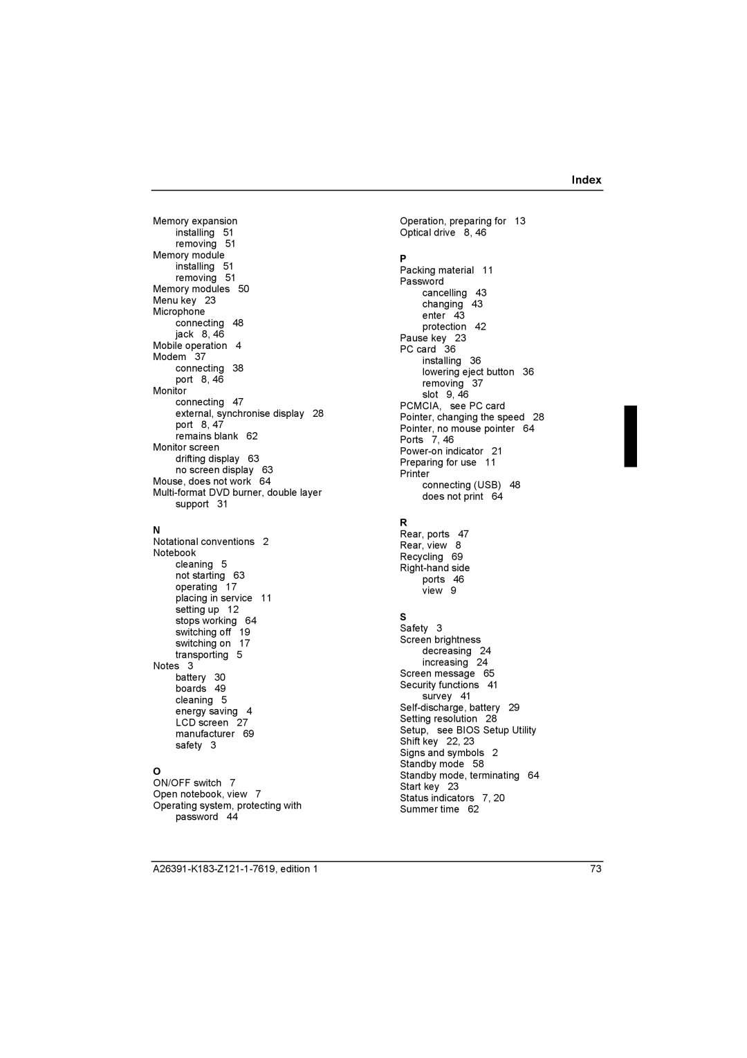 Fujitsu Siemens Computers V2035 manual Index 