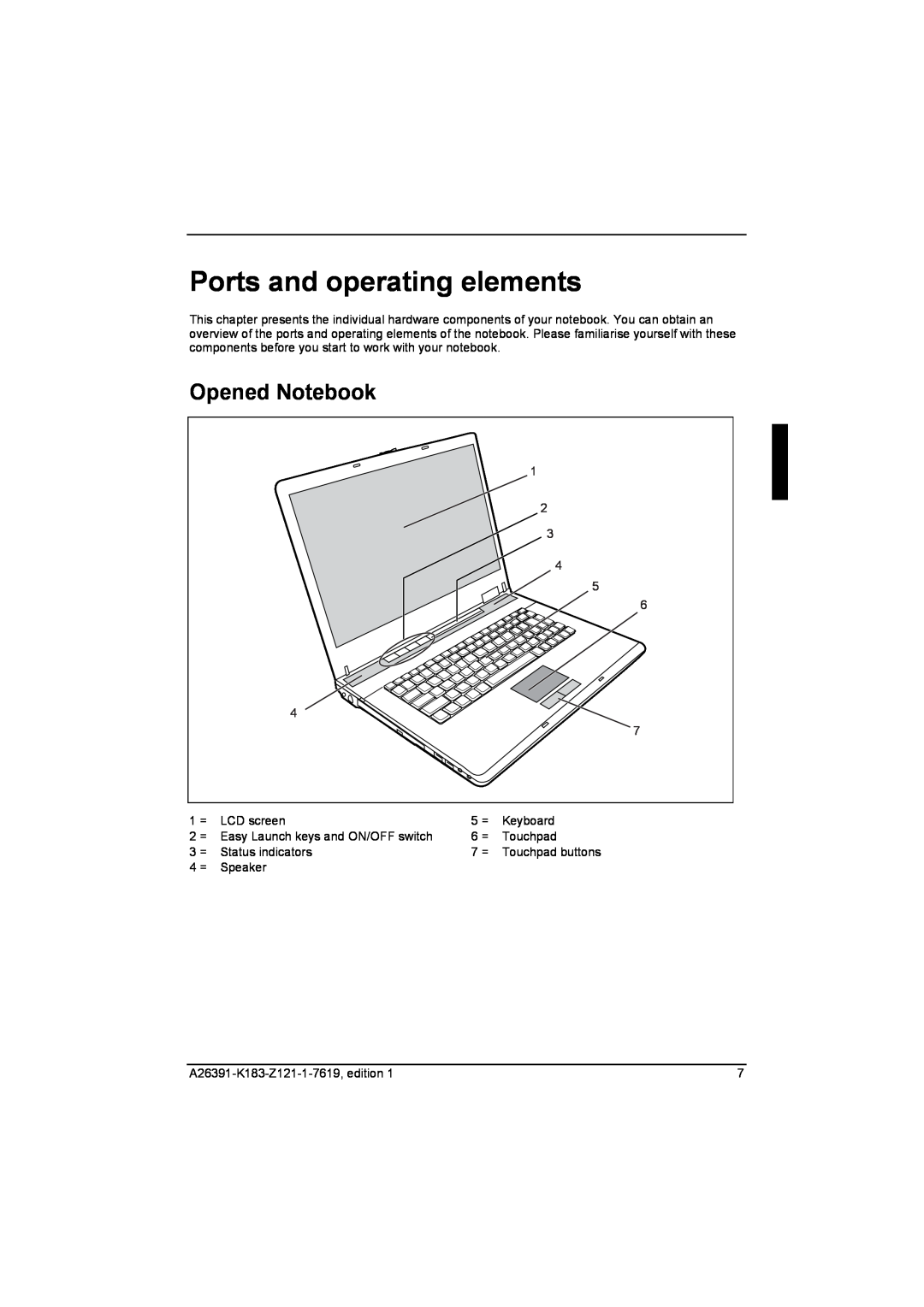 Fujitsu Siemens Computers V2035 manual Ports and operating elements, Opened Notebook 