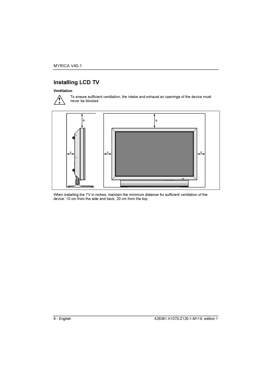 Fujitsu Siemens Computers V40-1 manual Installing LCD TV, Ventilation 