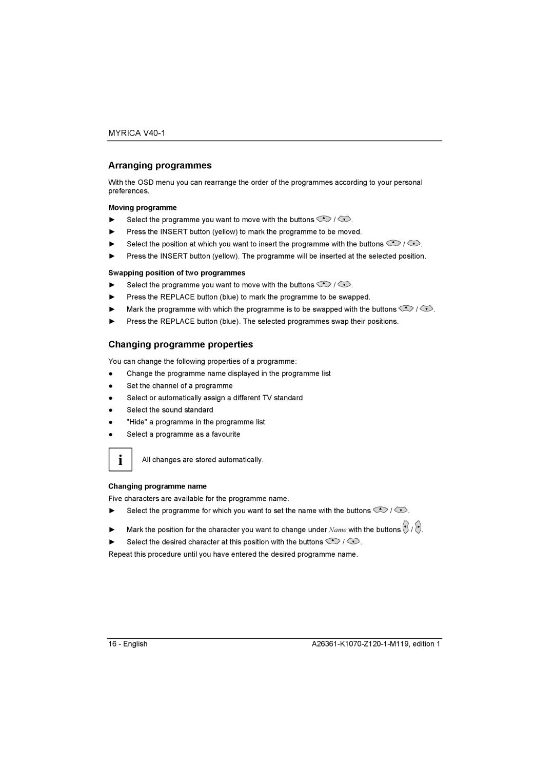 Fujitsu Siemens Computers V40-1 manual Arranging programmes, Changing programme properties, Moving programme 