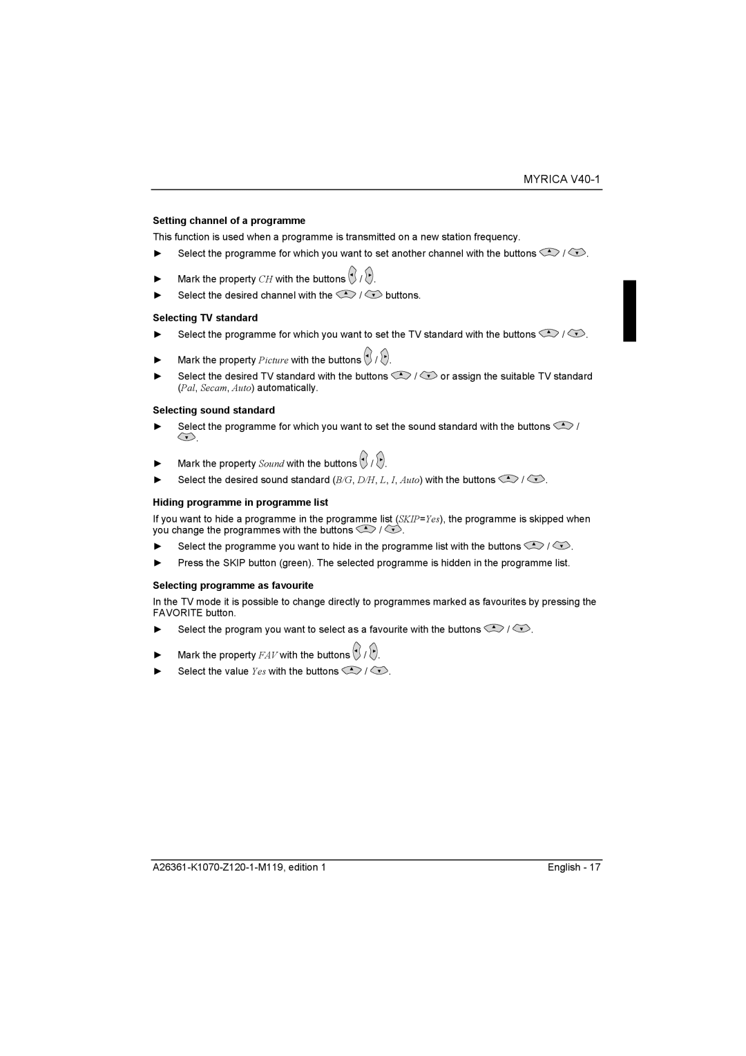 Fujitsu Siemens Computers V40-1 manual Setting channel of a programme, Selecting TV standard, Selecting sound standard 