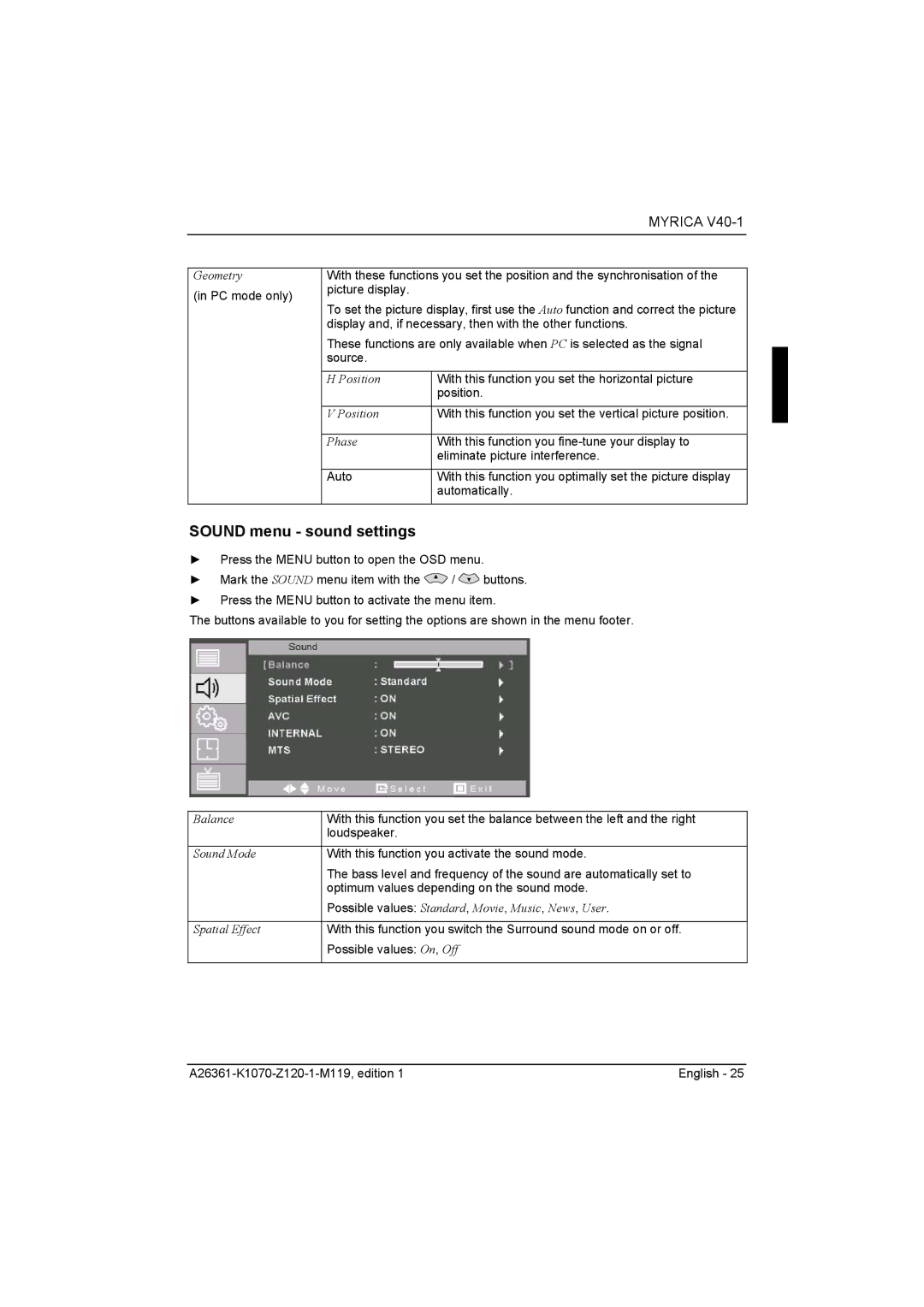 Fujitsu Siemens Computers V40-1 manual Sound menu sound settings 