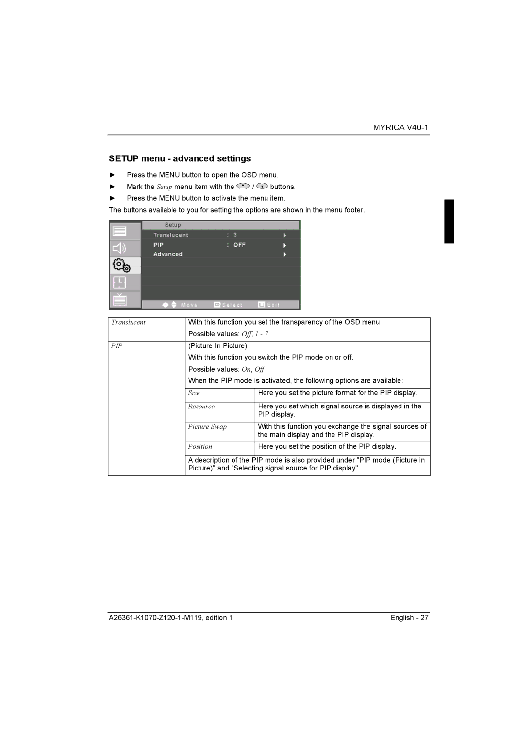 Fujitsu Siemens Computers V40-1 manual Setup menu advanced settings 