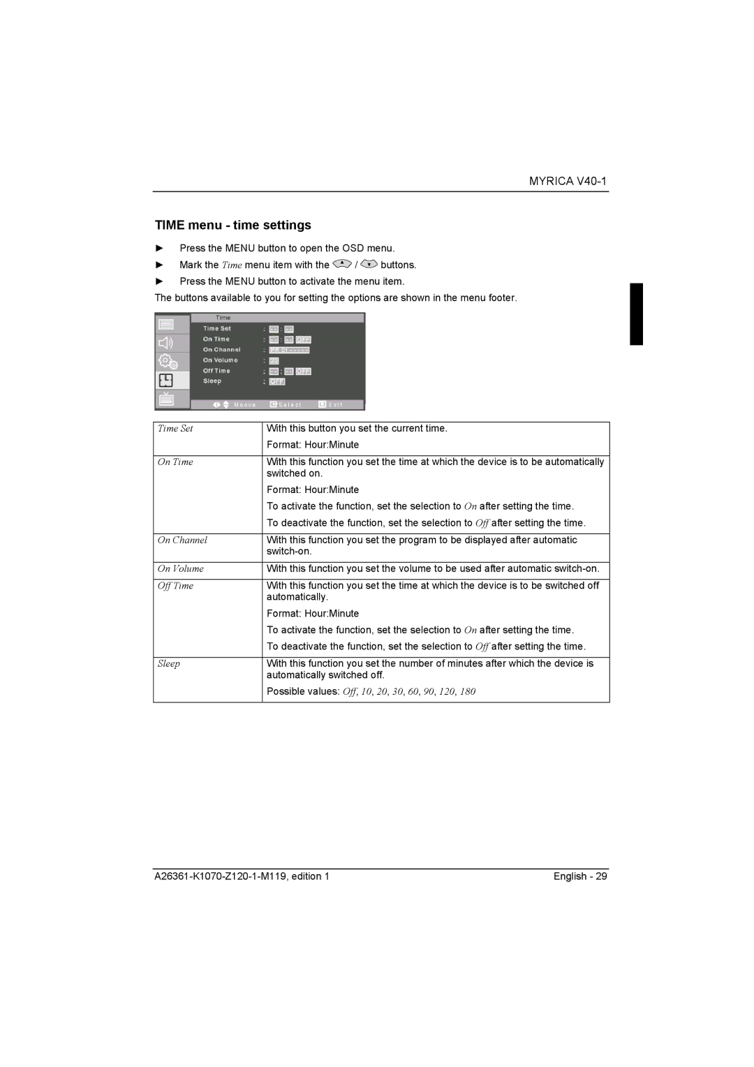 Fujitsu Siemens Computers V40-1 manual Time menu time settings 