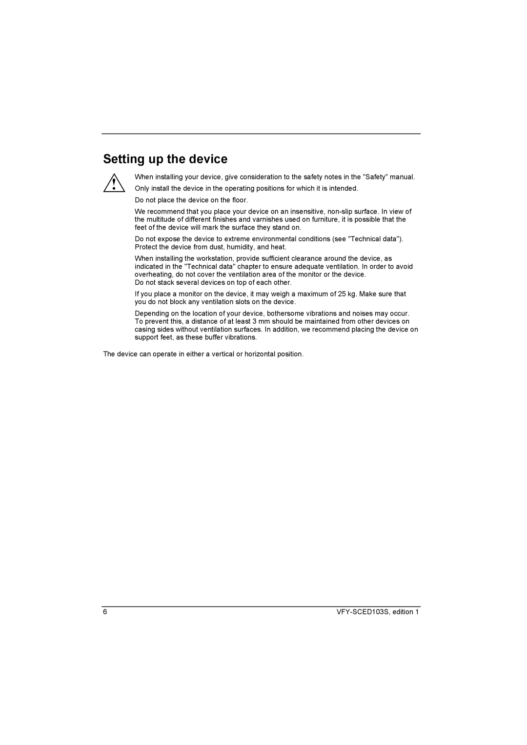 Fujitsu Siemens Computers X103 SFF manual Setting up the device 