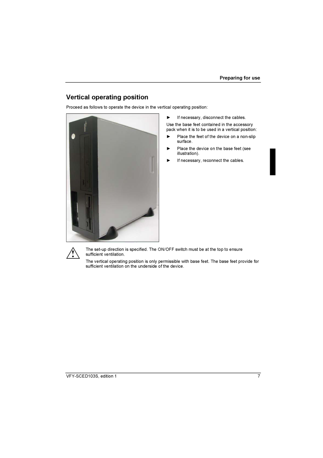 Fujitsu Siemens Computers X103 SFF manual Vertical operating position 