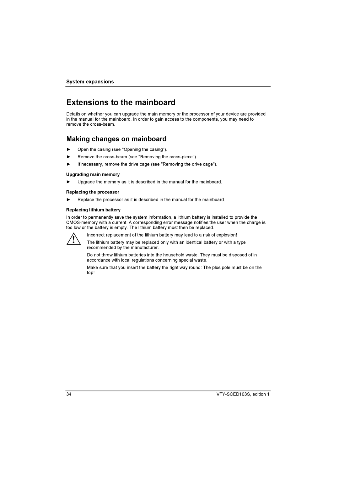 Fujitsu Siemens Computers X103 SFF manual Extensions to the mainboard, Making changes on mainboard, Upgrading main memory 