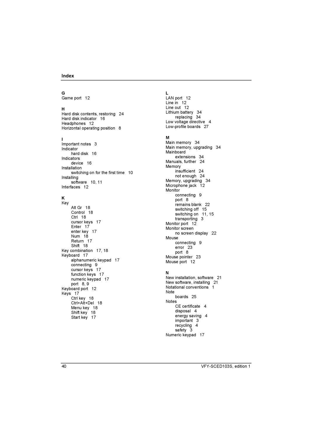 Fujitsu Siemens Computers X103 SFF manual Index 