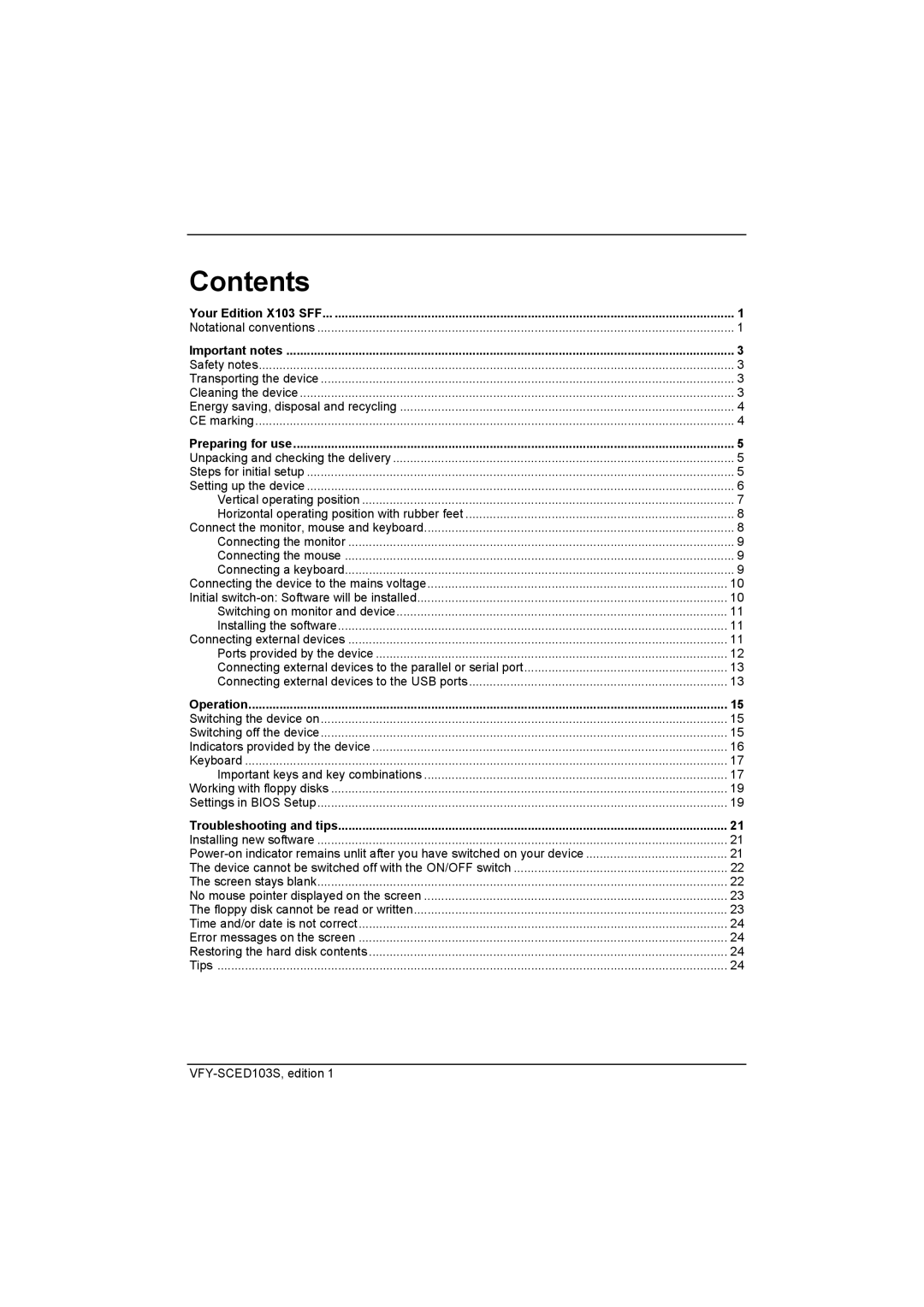 Fujitsu Siemens Computers X103 SFF manual Contents 