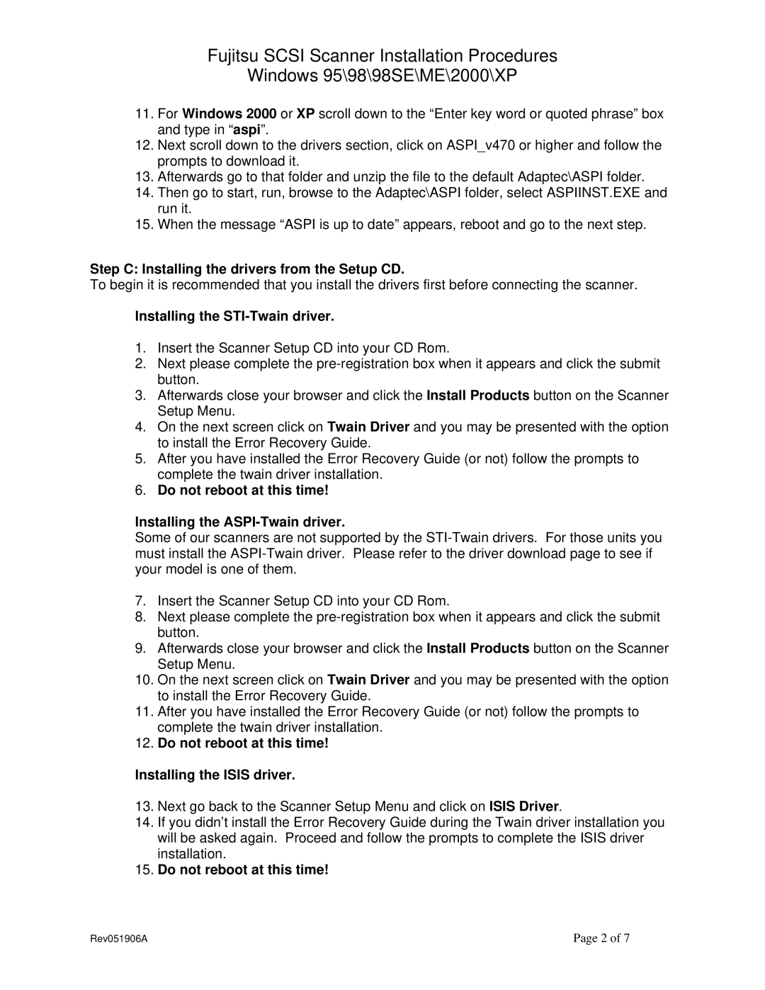 Fujitsu SP600C, SP93GX, SP620C, SP3091DC Step C Installing the drivers from the Setup CD, Installing the STI-Twain driver 