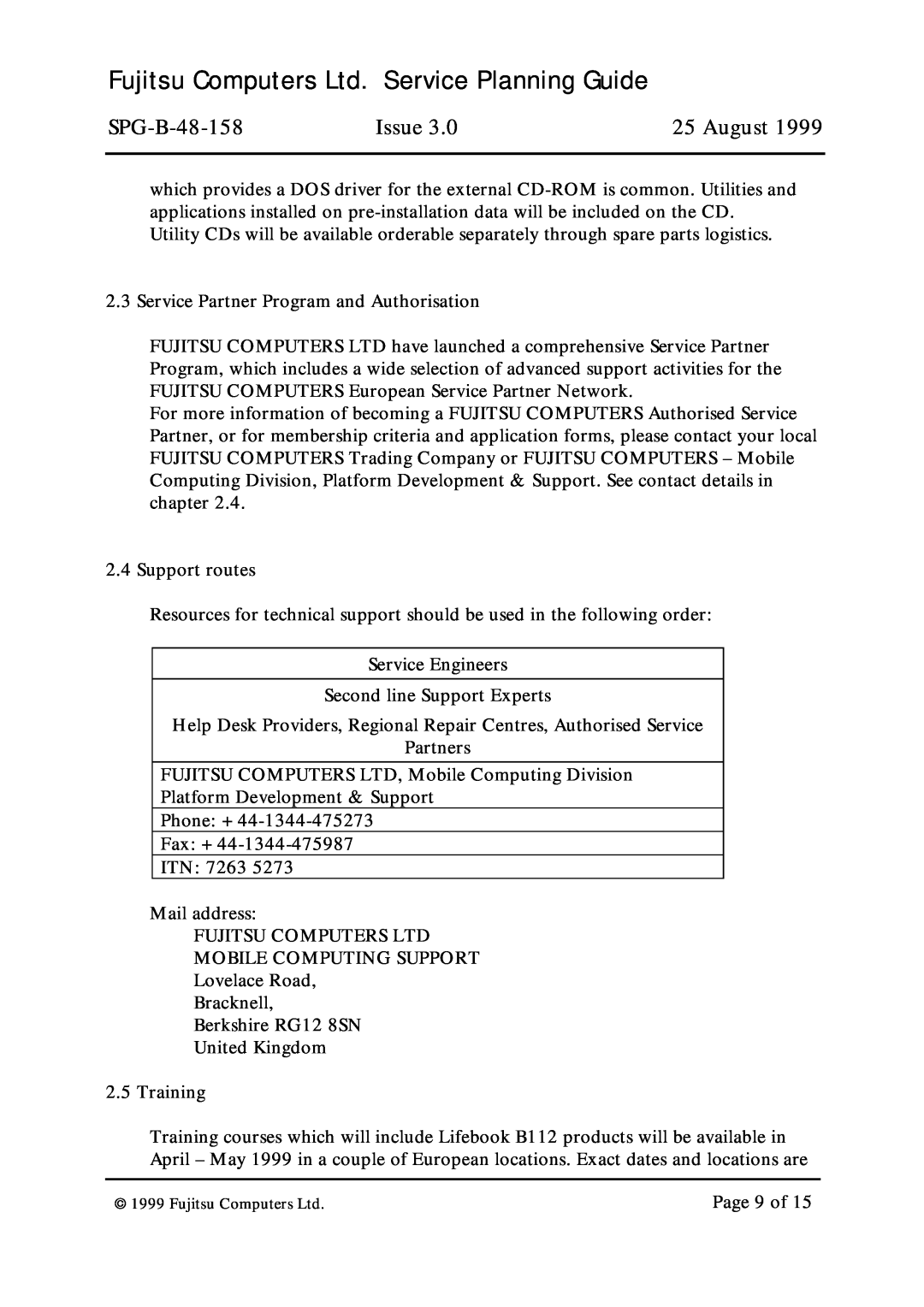 Fujitsu SPG-B-48-158 warranty Issue, August, Service Partner Program and Authorisation 
