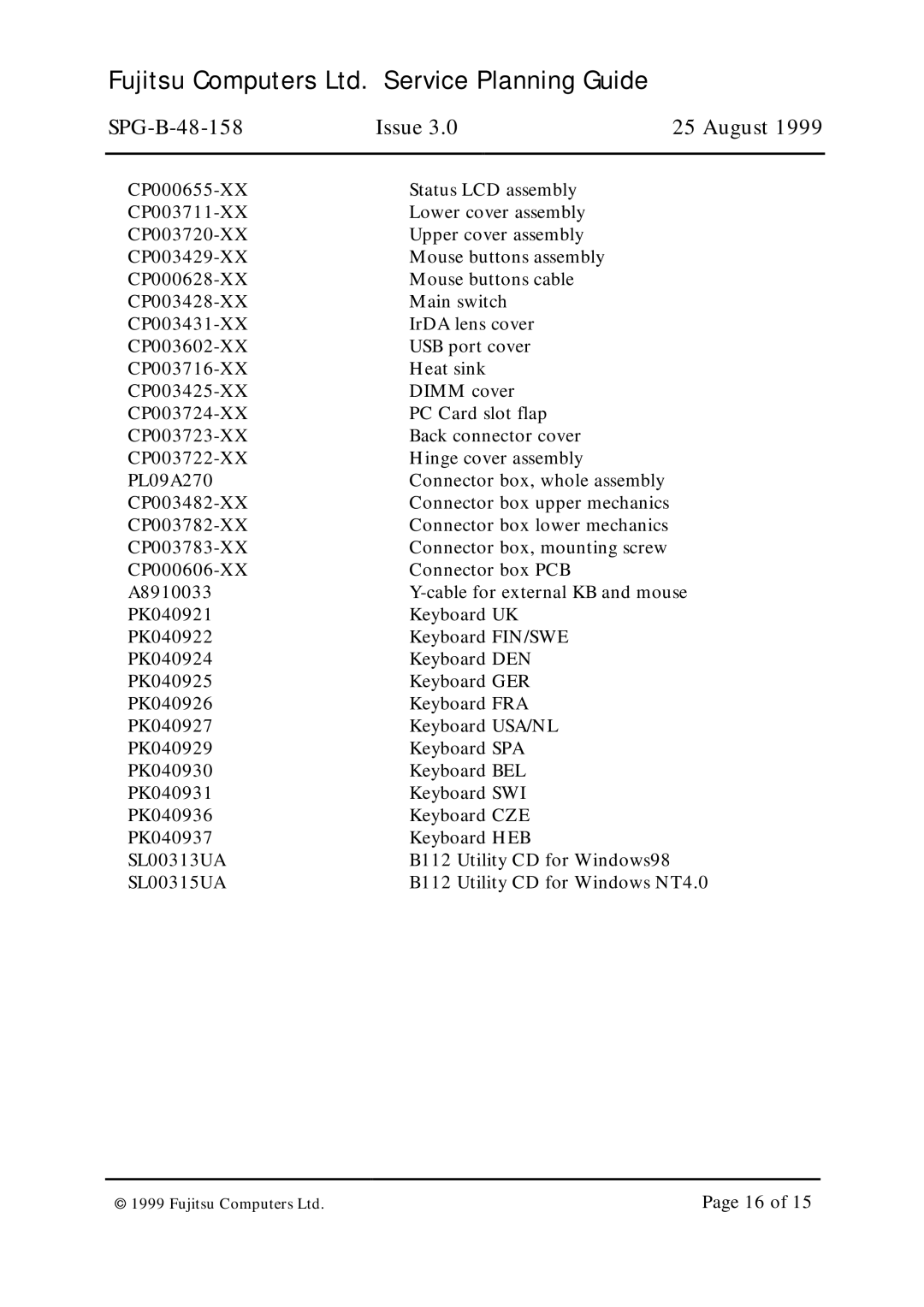 Fujitsu warranty SPG-B-48-158 Issue August 