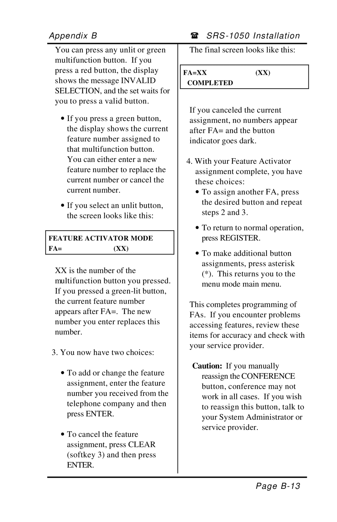 Fujitsu SRS-1050 manual B-13 