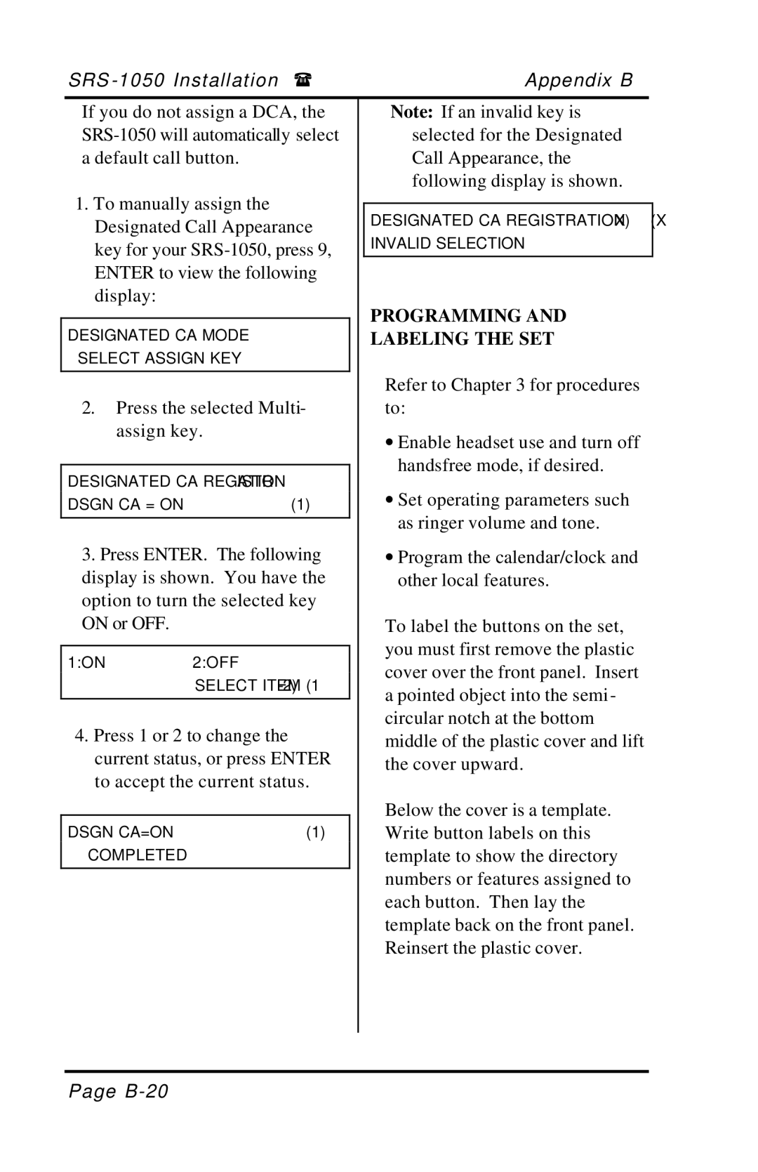 Fujitsu SRS-1050 manual Programming Labeling the SET 