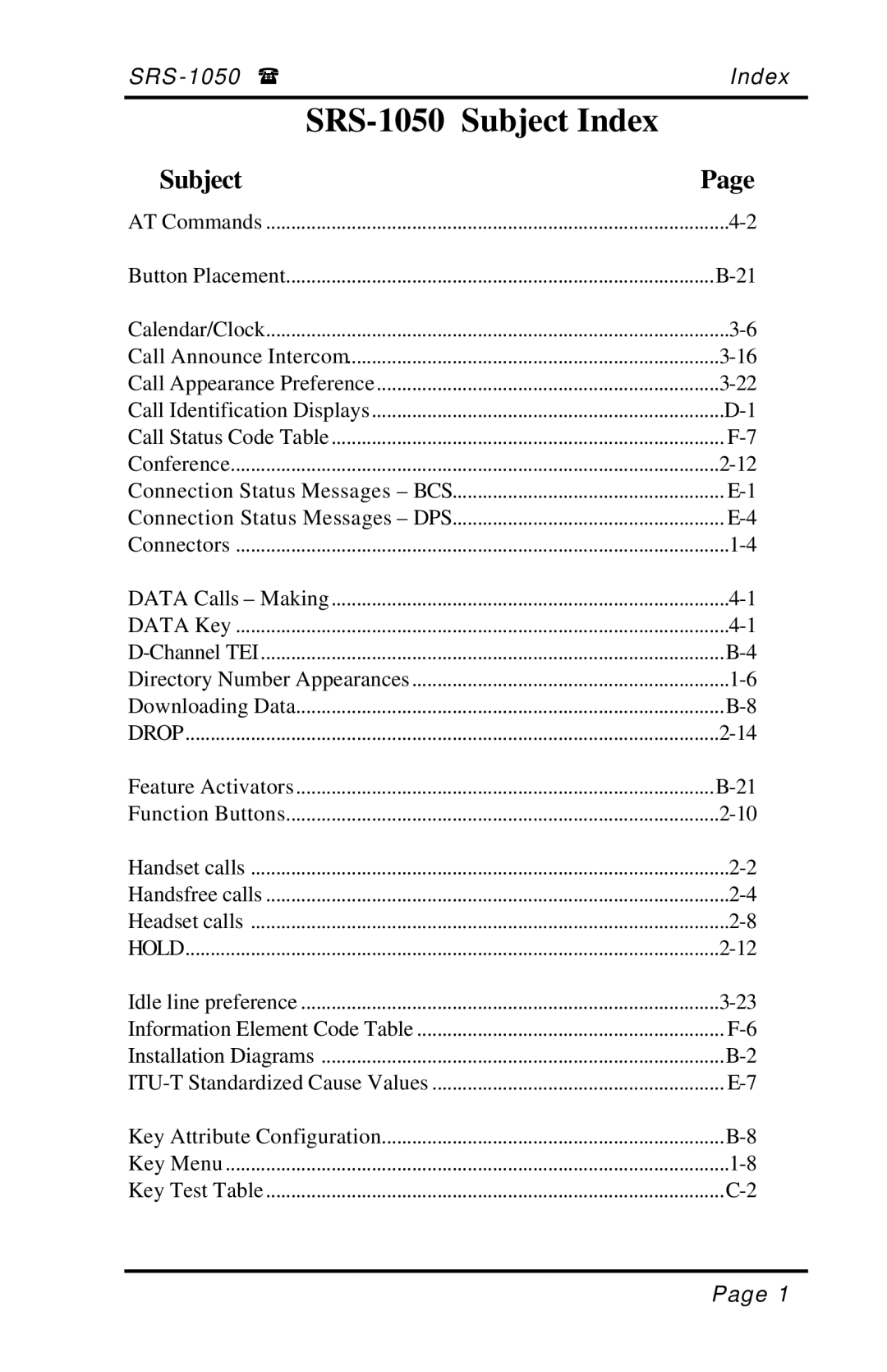 Fujitsu manual SRS-1050 Subject Index 