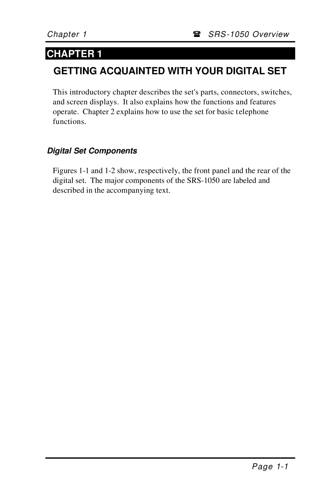 Fujitsu SRS-1050 manual Chapter, Digital Set Components 