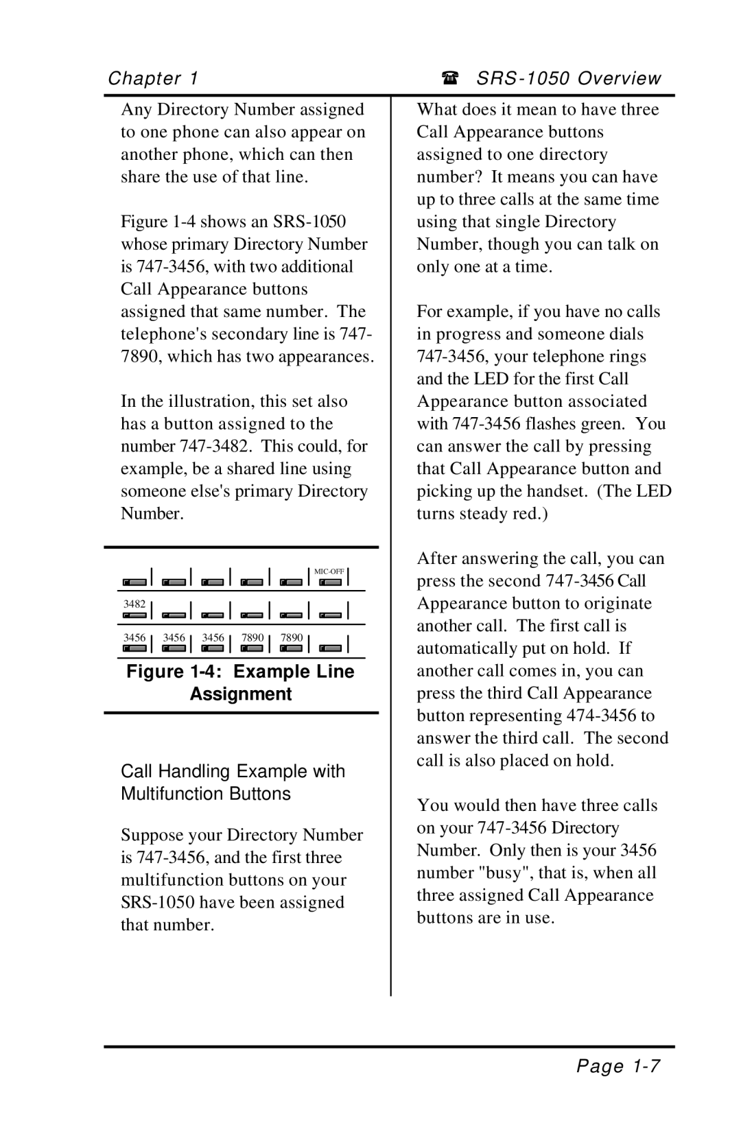 Fujitsu SRS-1050 manual Example Line Assignment, Call Handling Example with Multifunction Buttons 