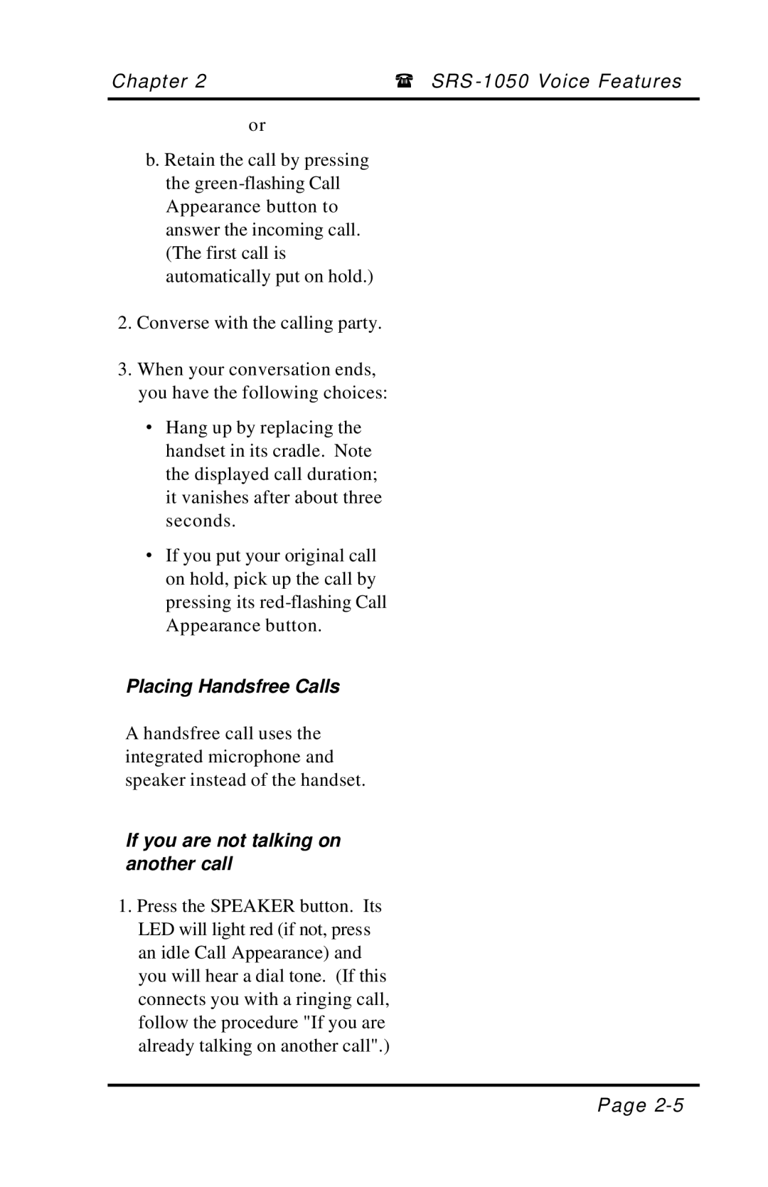 Fujitsu SRS-1050 manual Placing Handsfree Calls 