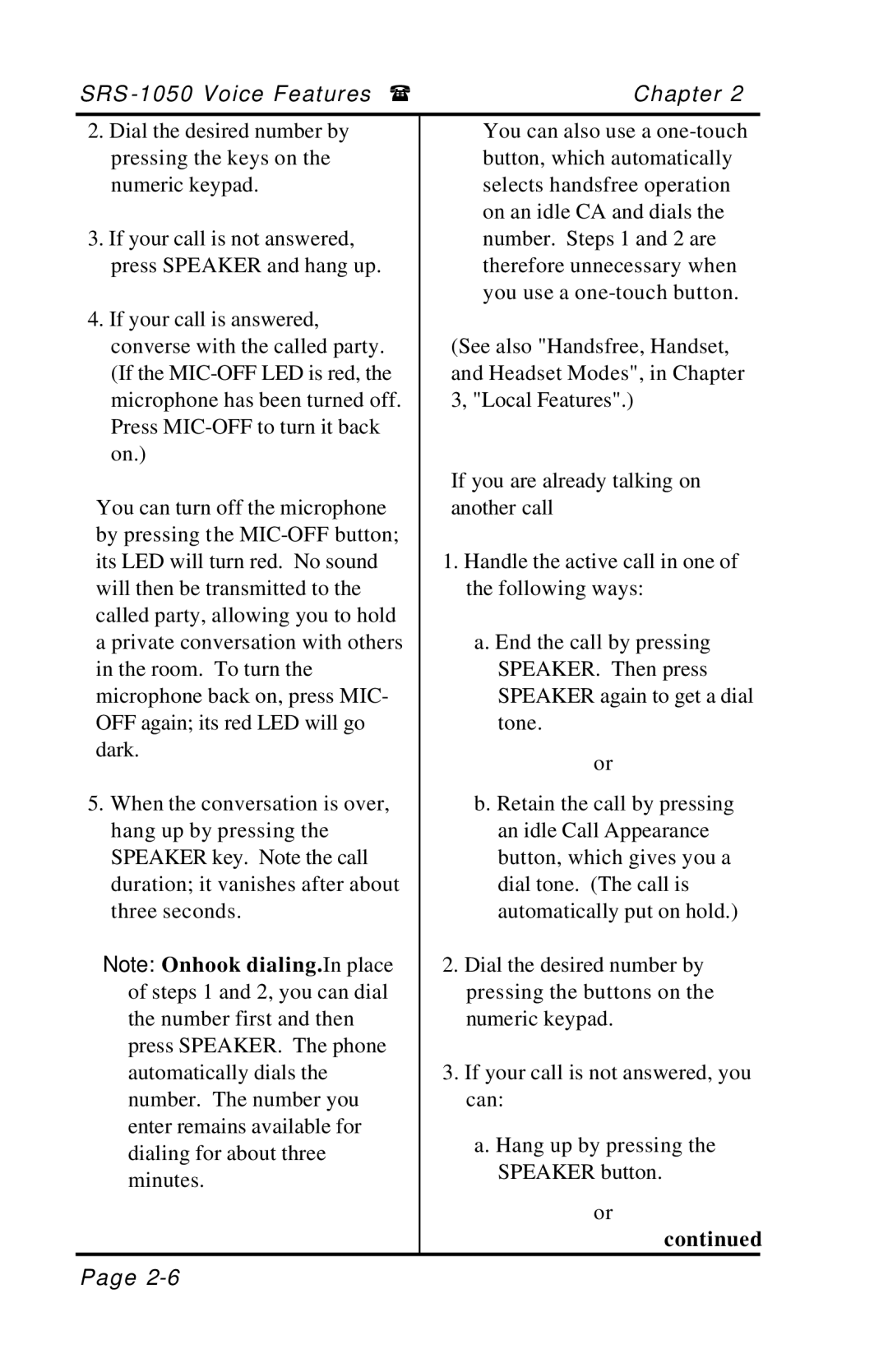 Fujitsu SRS-1050 manual If you are already talking on another call 