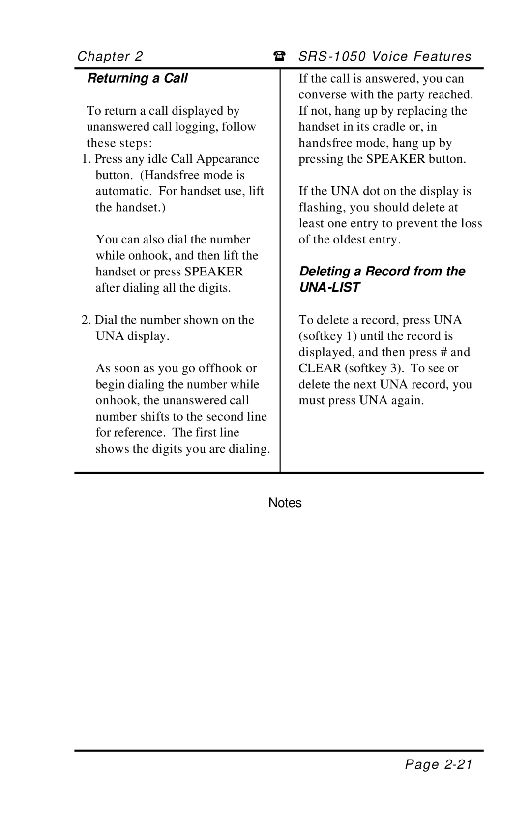 Fujitsu SRS-1050 manual Returning a Call, Deleting a Record from, Una-List 