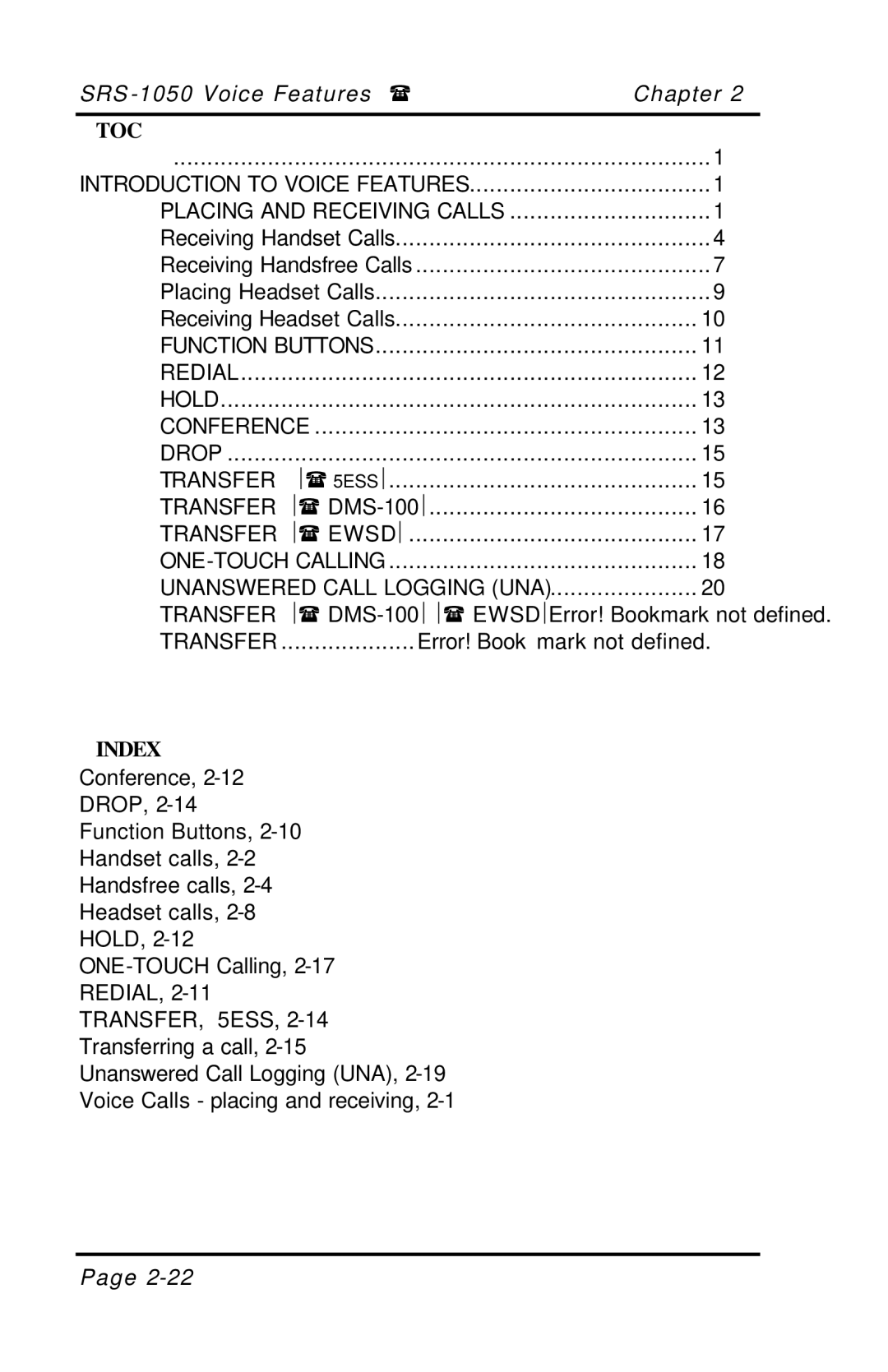 Fujitsu SRS-1050 manual Error! Bookmark not defined, Introduction to Voice Features 