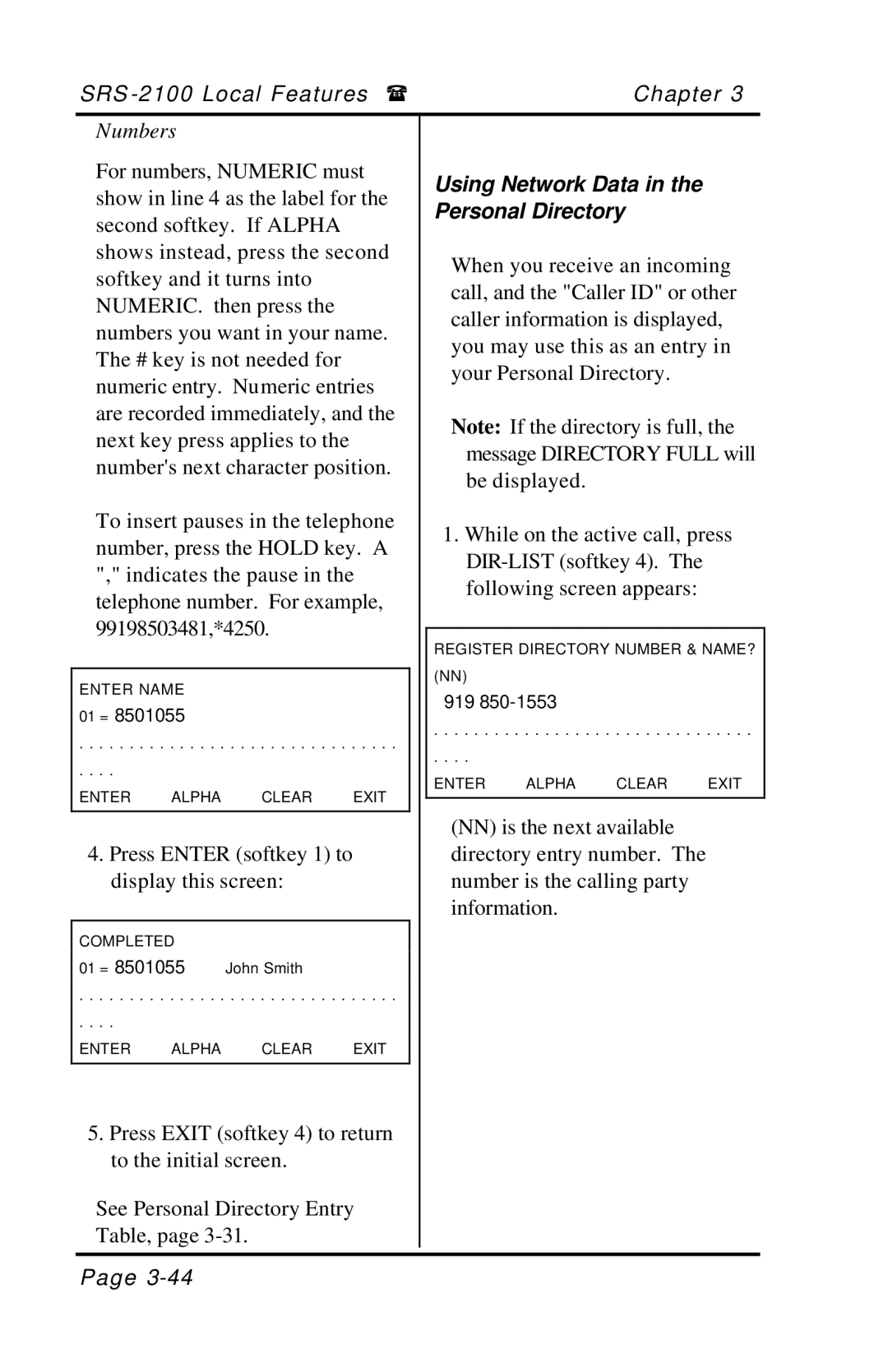 Fujitsu SRS-2100 manual Using Network Data, Personal Directory 